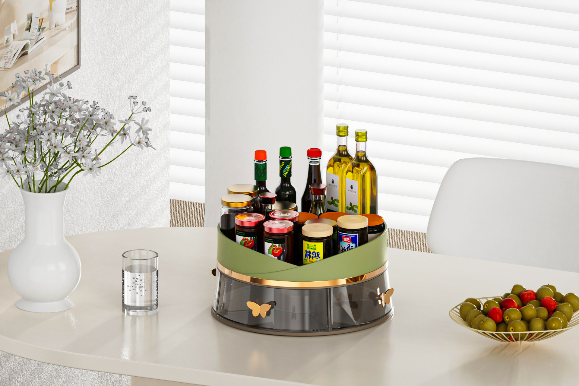 Receive，Seasoning box，rotate，Seasoning，