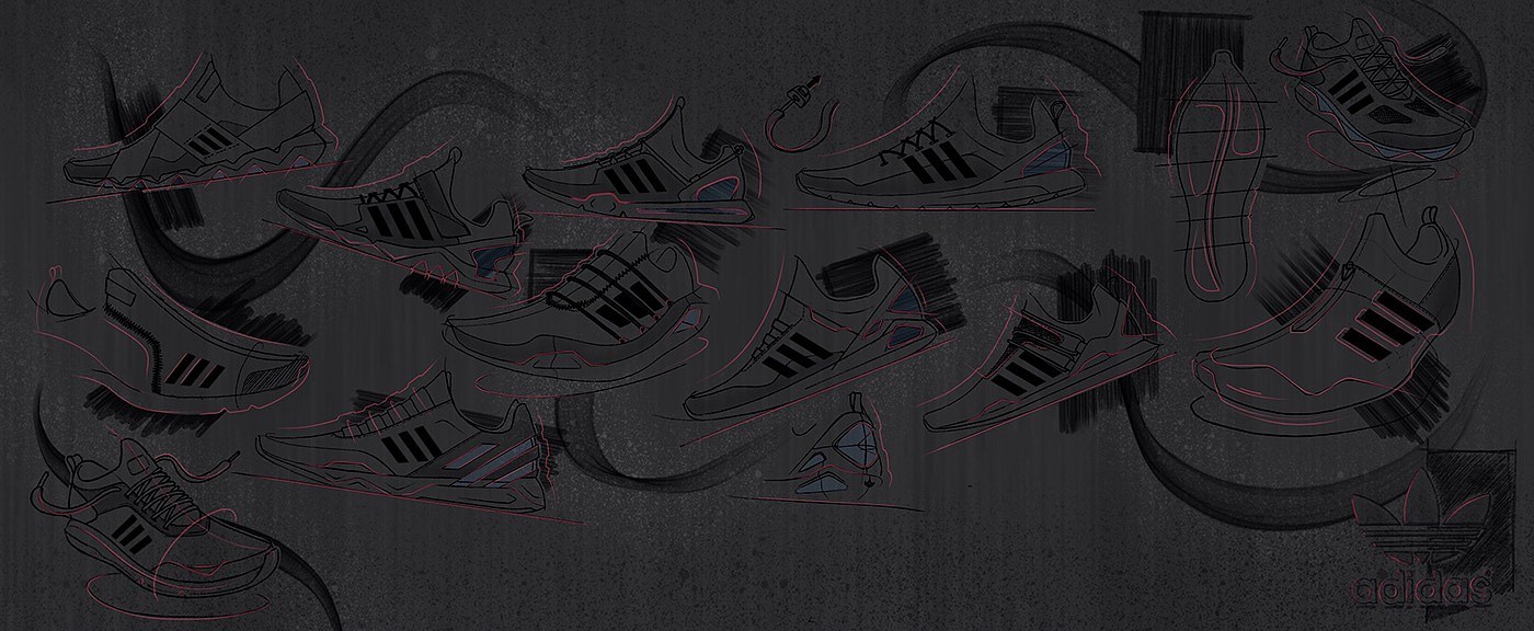 adidas，Hand drawn，conceptual design，sneakers，