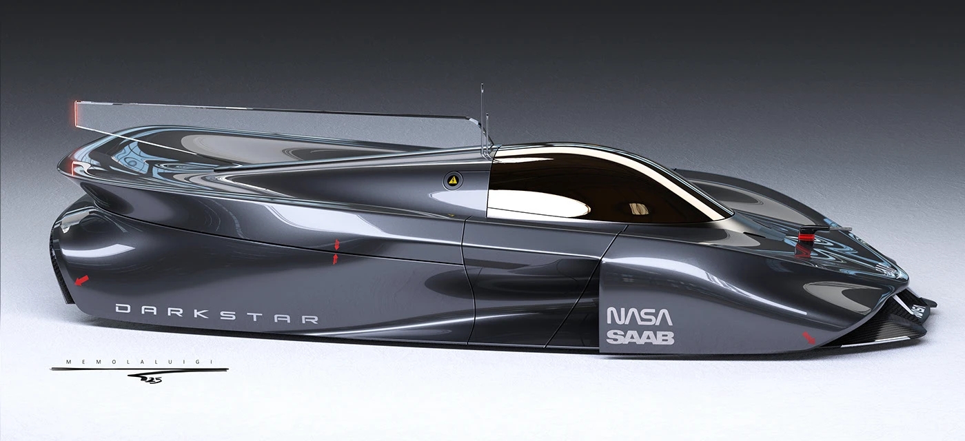 retro future ，Interstellar，SAAB，Improvised Design，liquid reflection，