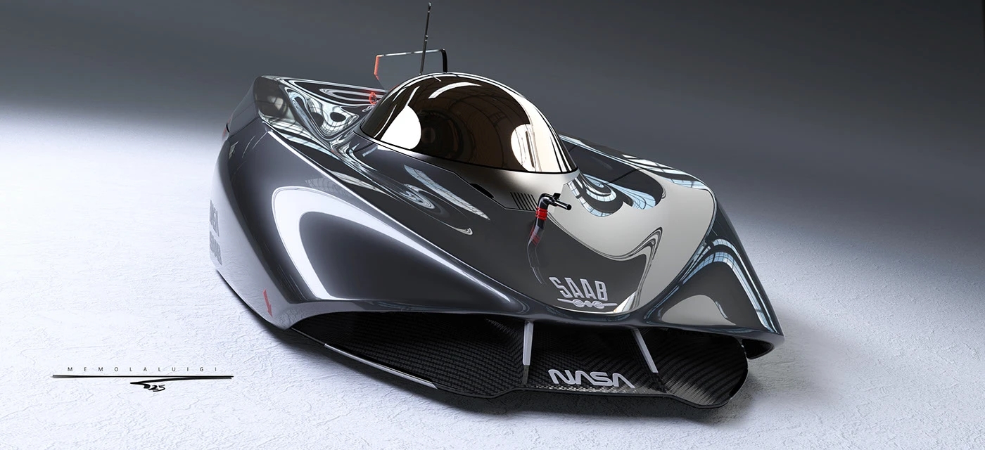 retro future ，Interstellar，SAAB，Improvised Design，liquid reflection，