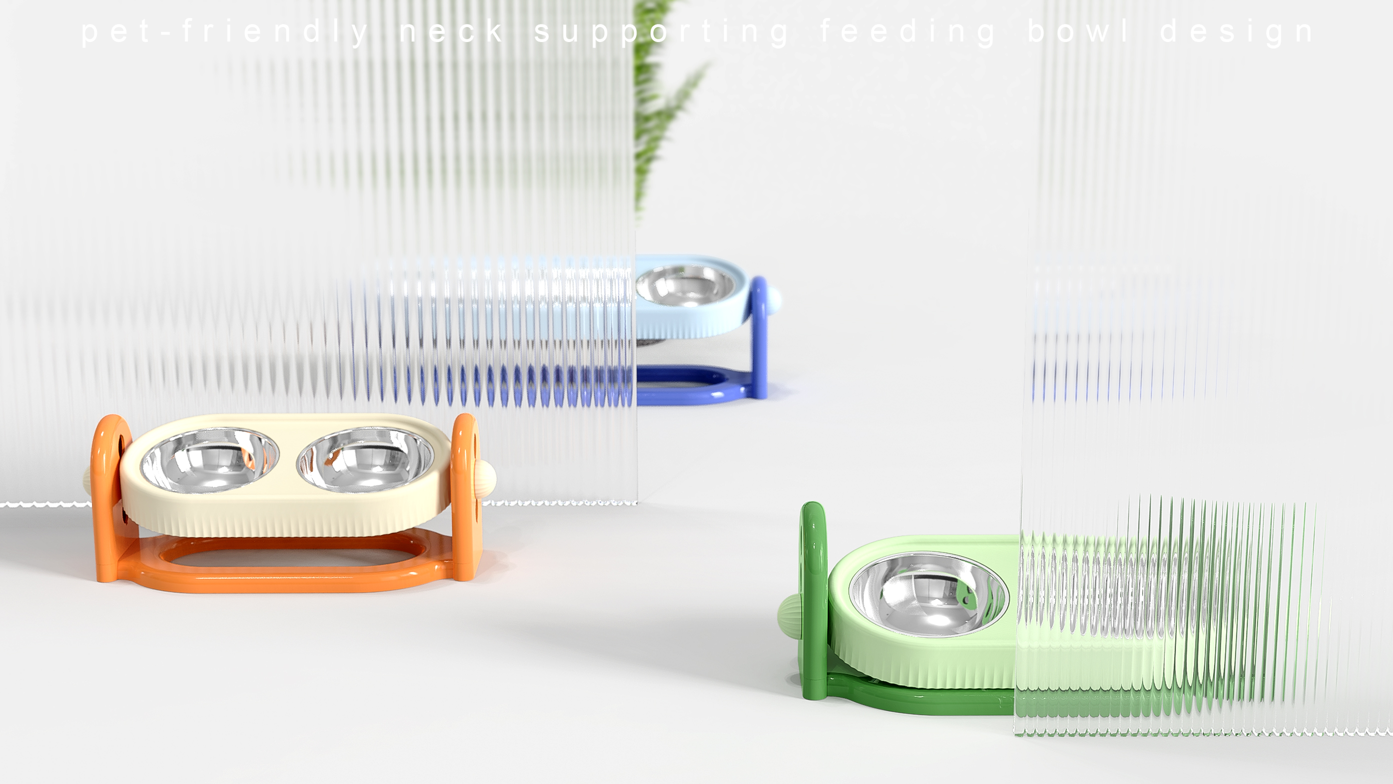 Pet Supplies & Pet，Pet Adjustable Double Bowl，Pet feeder，product design，Structural design，industrial design，Pet neck protection can lift double bowl design，Appearance design，