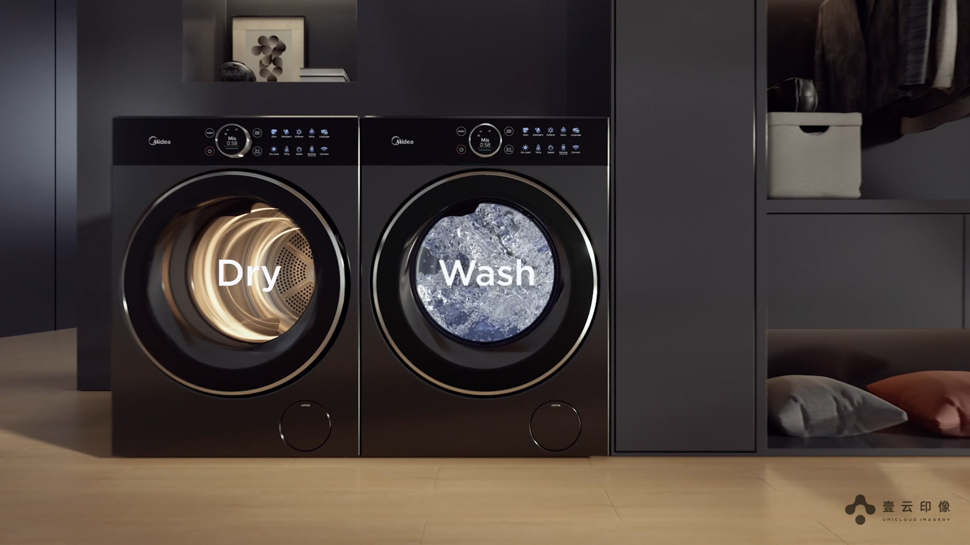 CG commercials，Home Appliances Promotional Film，Product function display，Fluid Rendering，3D animation，Washing machine publicity，Beautiful，Scene rendering，