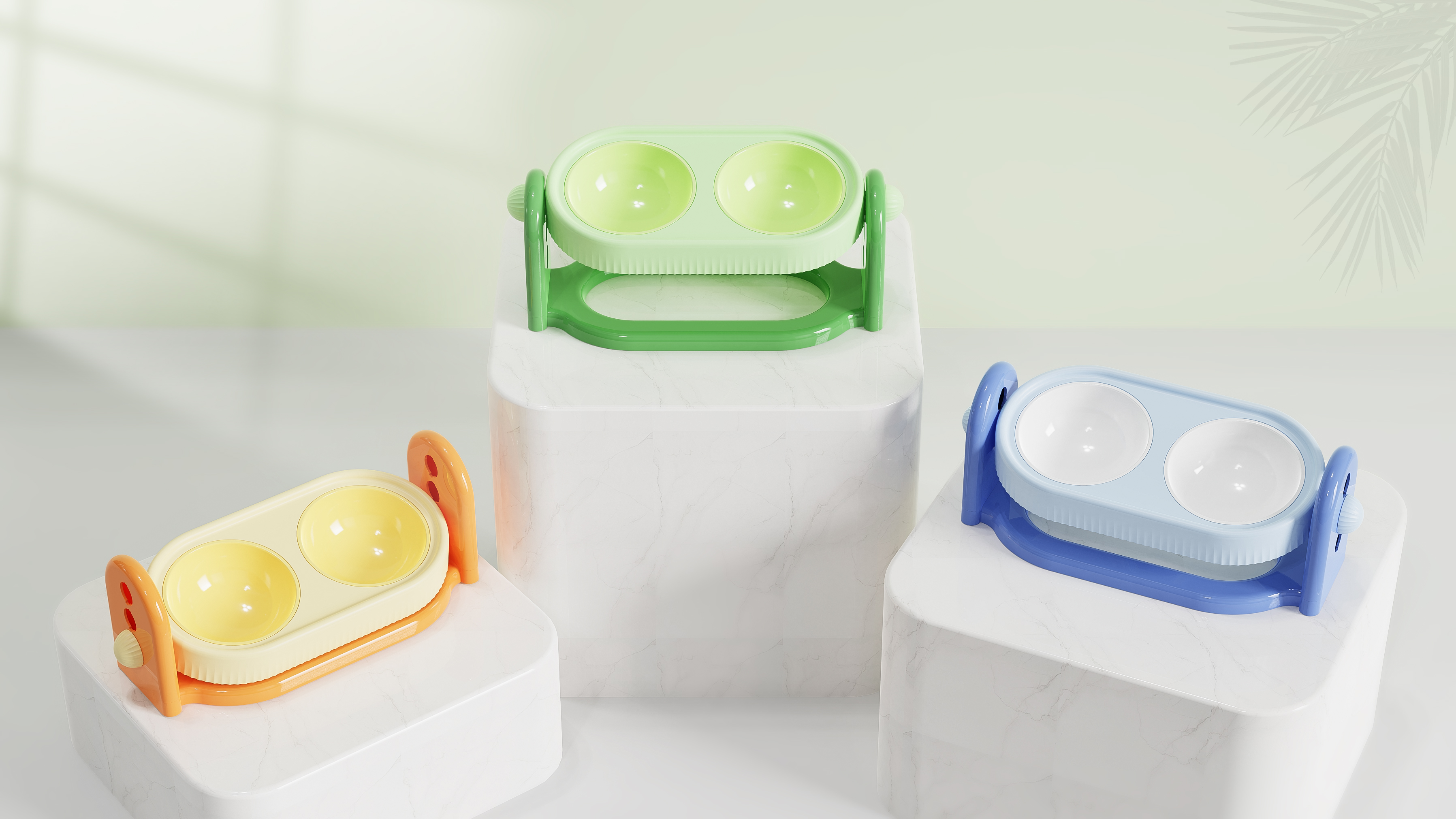 Pet Supplies & Pet，Pet Adjustable Double Bowl，Pet feeder，product design，Structural design，industrial design，Pet neck protection can lift double bowl design，Appearance design，