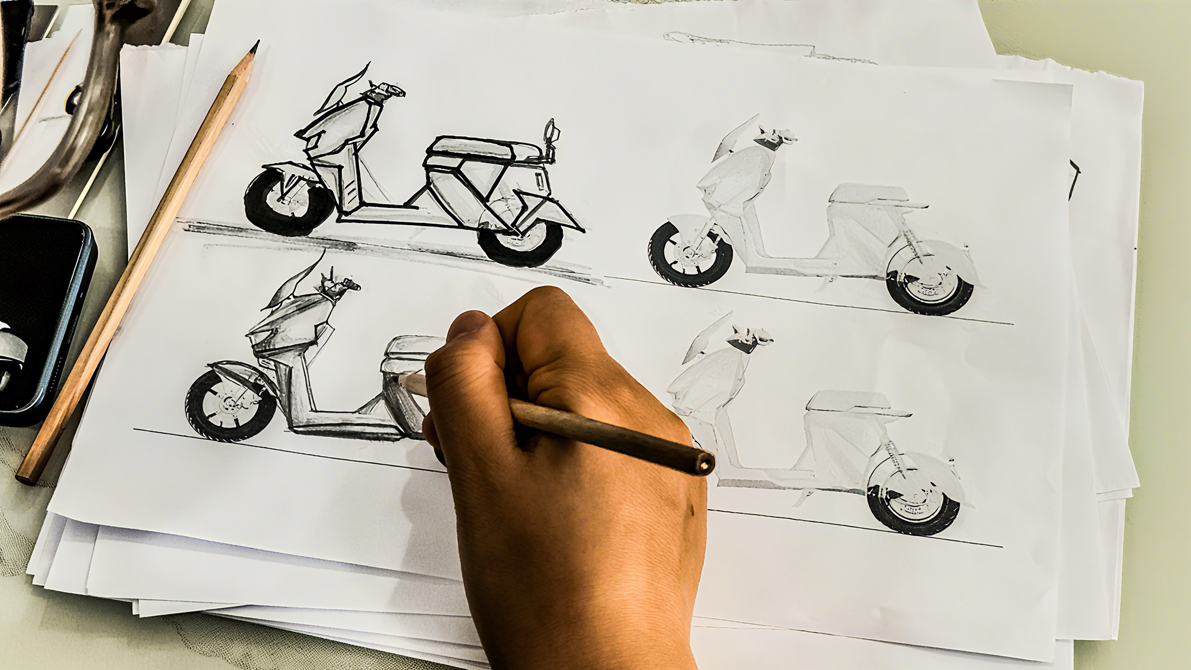 AI painting，UG modeling，Electric motorcycle，Industrial product design，Dream car.，Large volume of car，