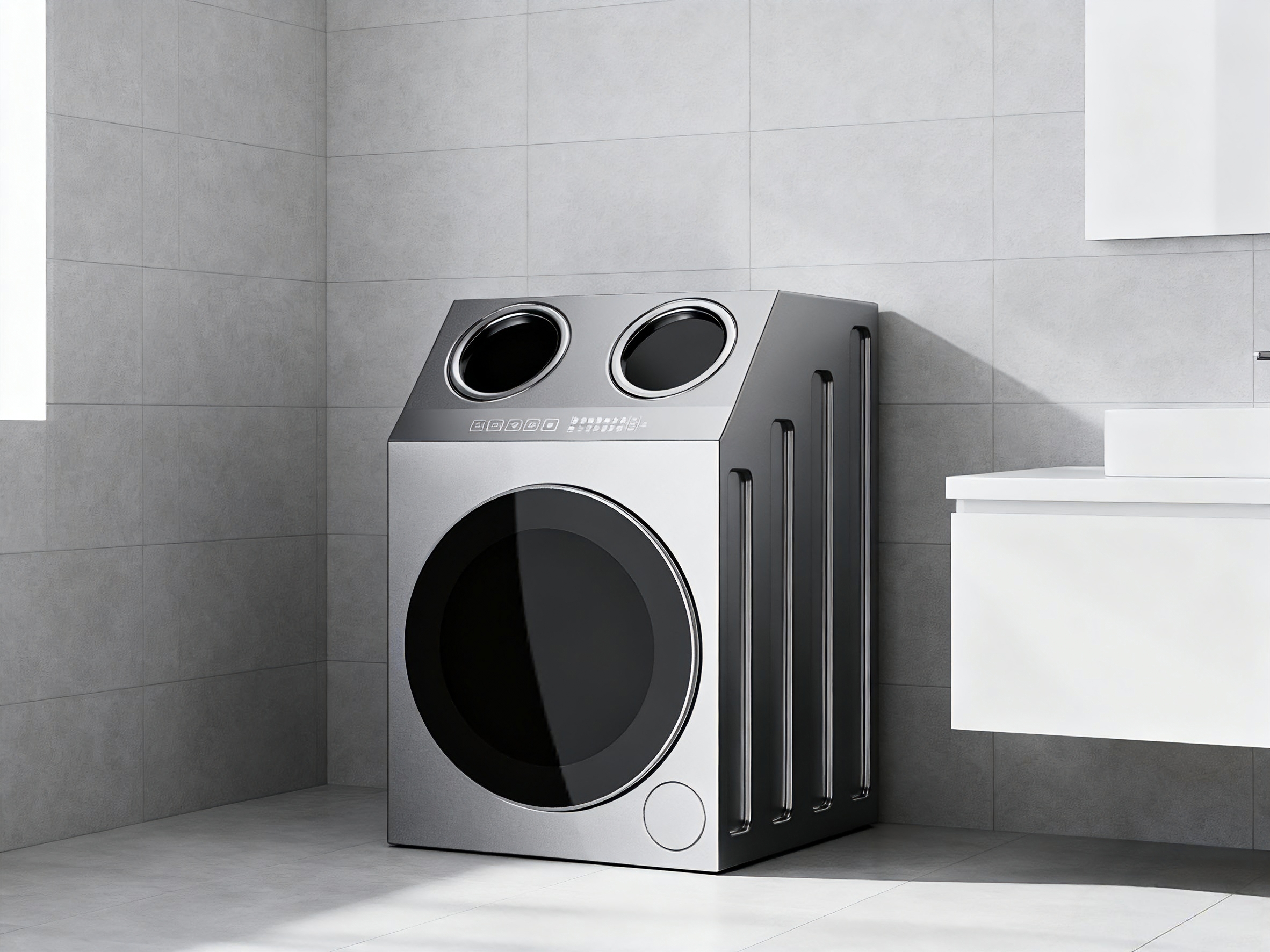 Washing machine，Partition washing machine，Lazy washing machine，conceptual design，product design，household electrical appliances，Home appliance design，Home appliance innovation，