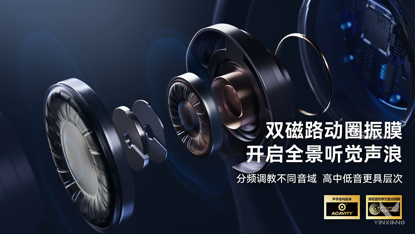 CG commercials，Bone conduction earphone，Product promotional film，3D animation，Appearance Material，Function presentation，