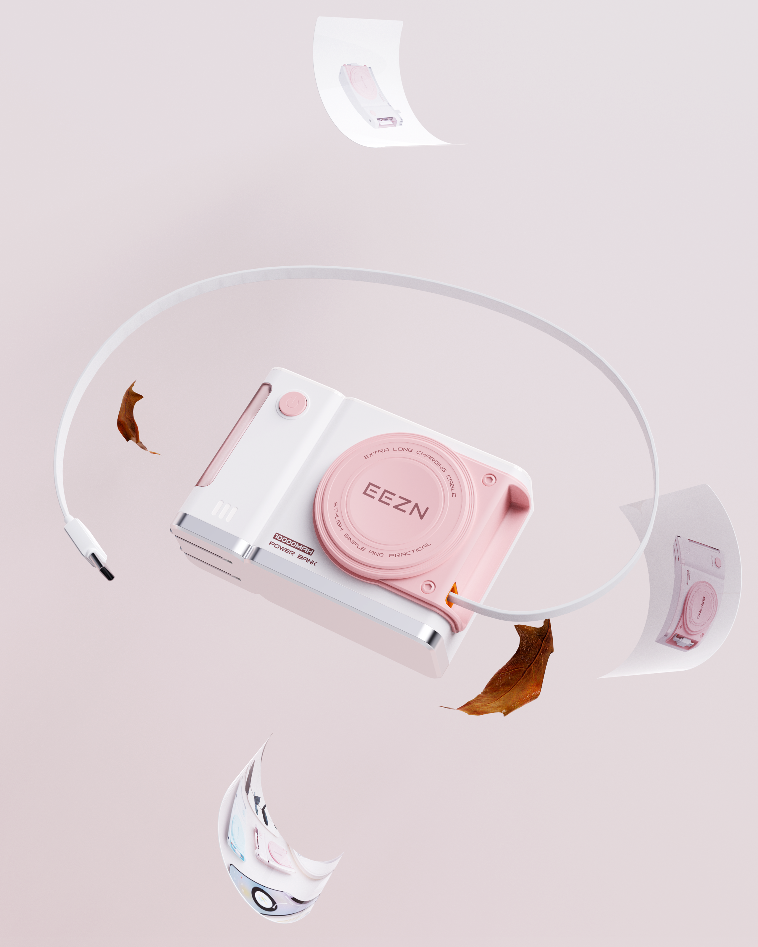 portable source，portable battery，electronic product，Product appearance design，Camera modeling，Feminization，