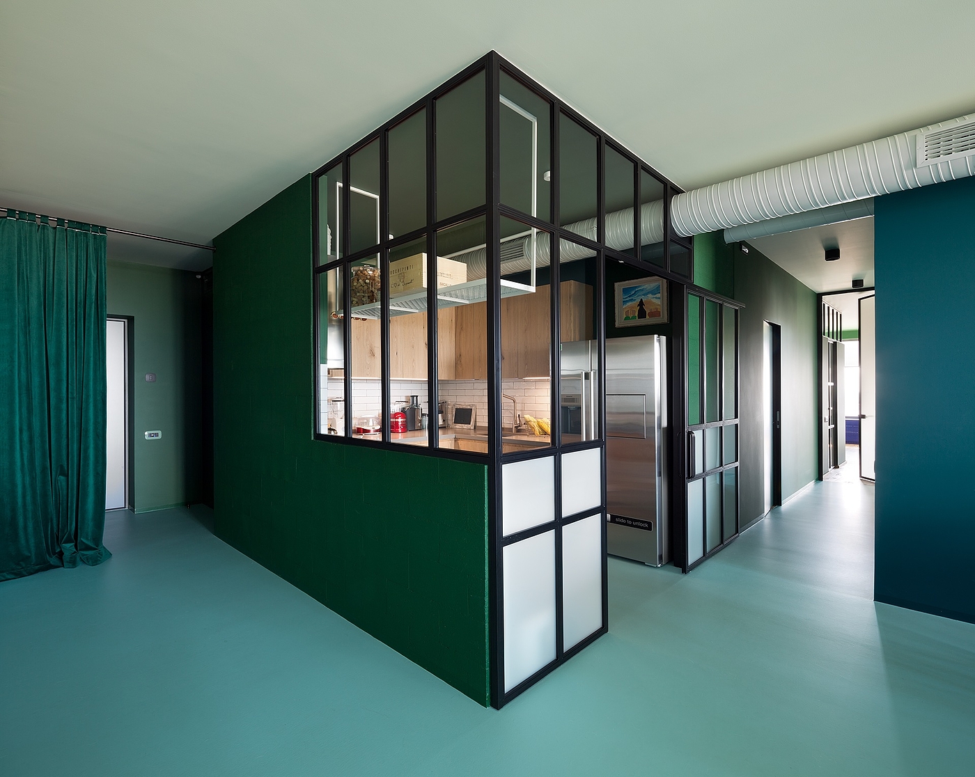 apartment，Interior design，green，