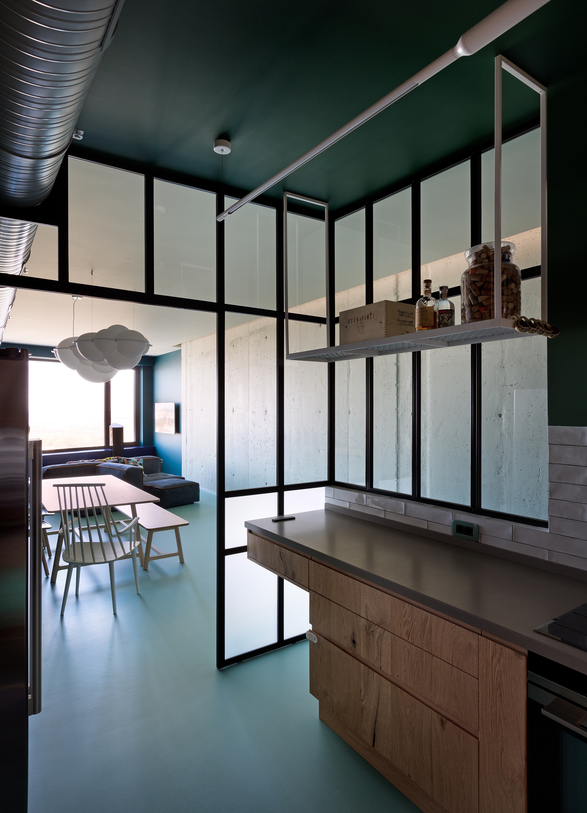 apartment，Interior design，green，