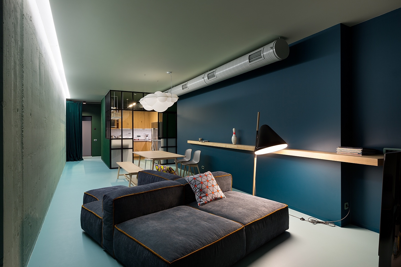 apartment，Interior design，green，