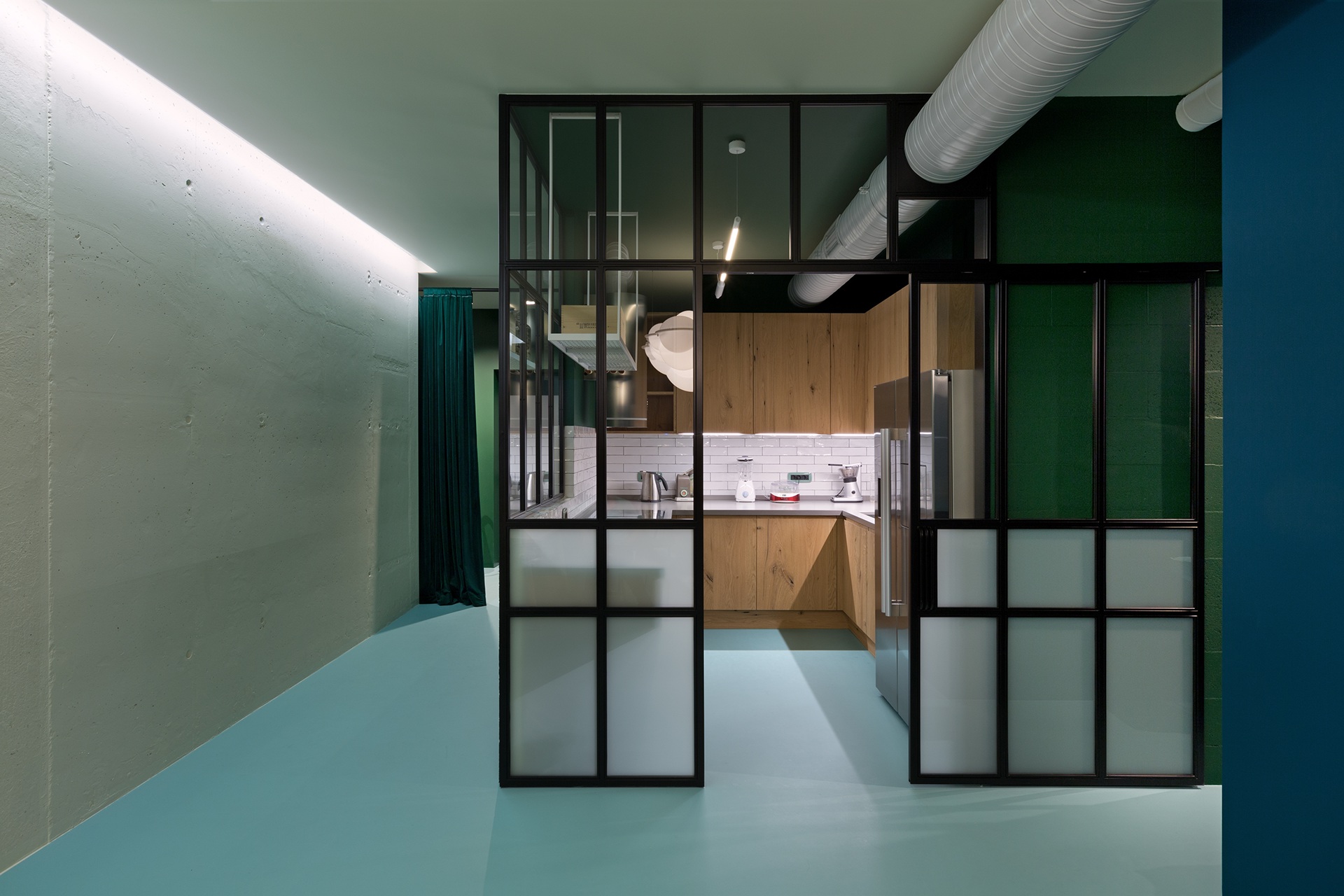 apartment，Interior design，green，
