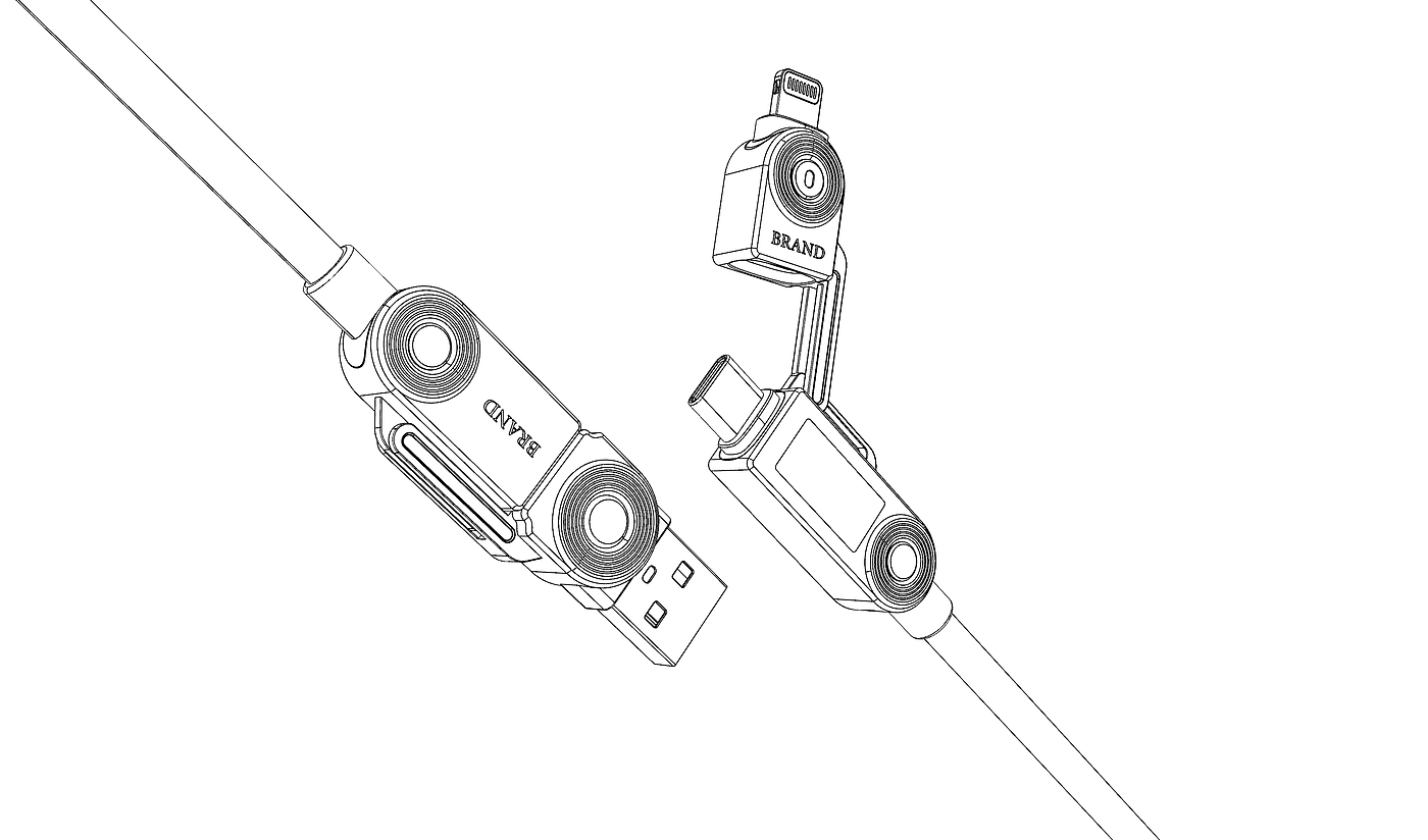 data line，product design，industrial design，Four-in-one data cable，