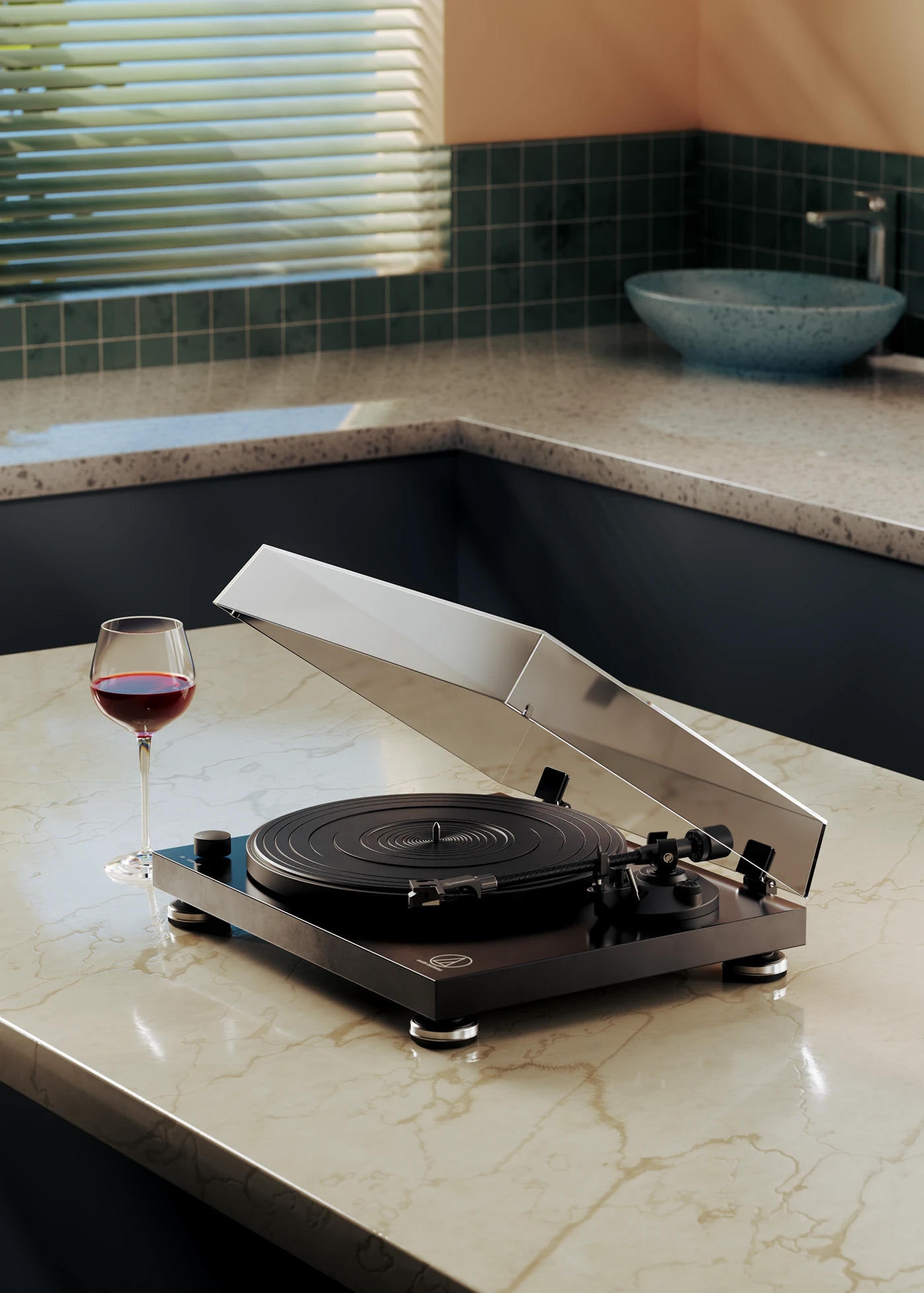 Audio equipment，Black rubber turntable，Electronic equipment，cgi，