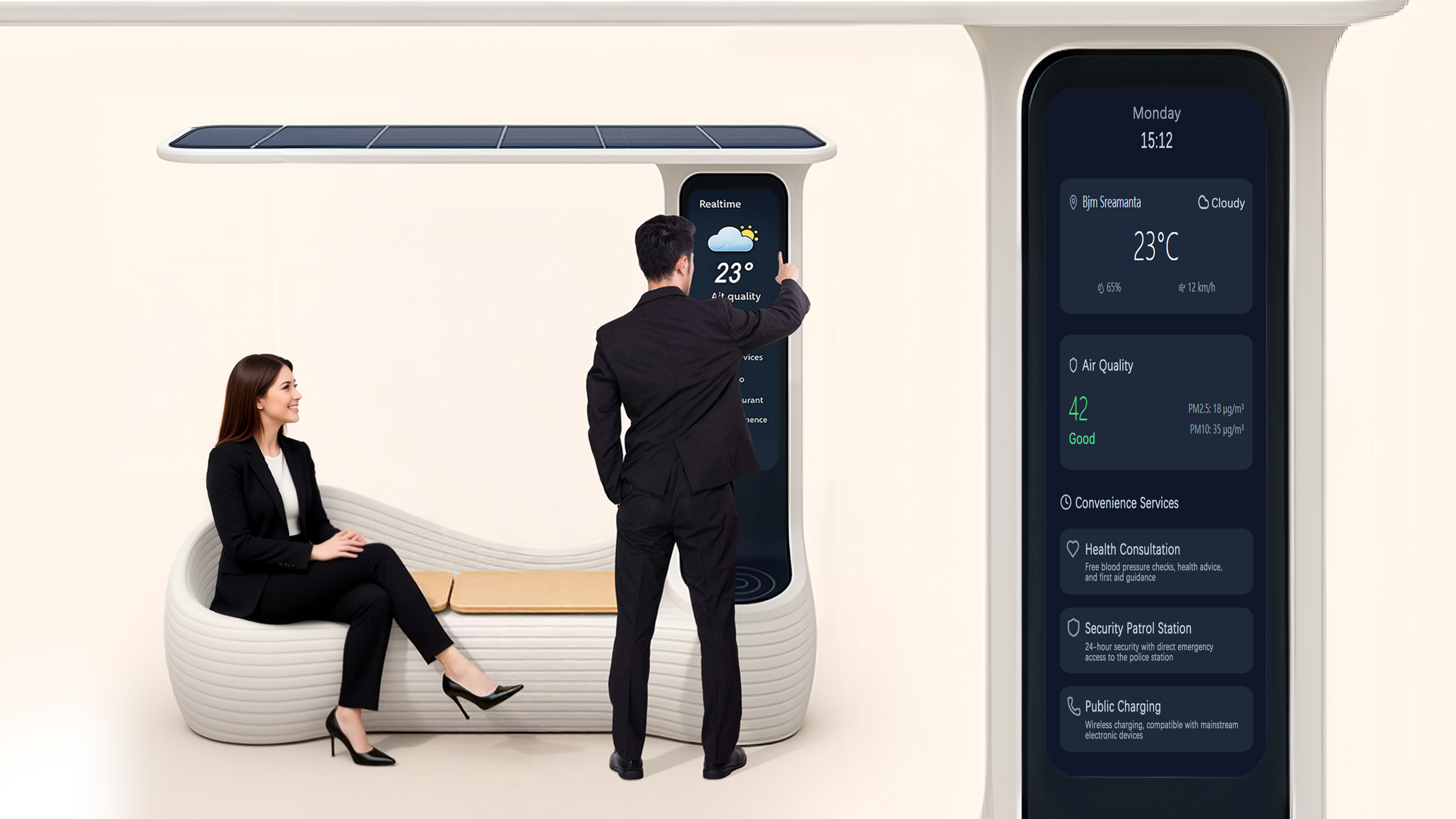 solar energy，Wireless charging，Community rest station，sustainable，City Services，artificial intelligence，