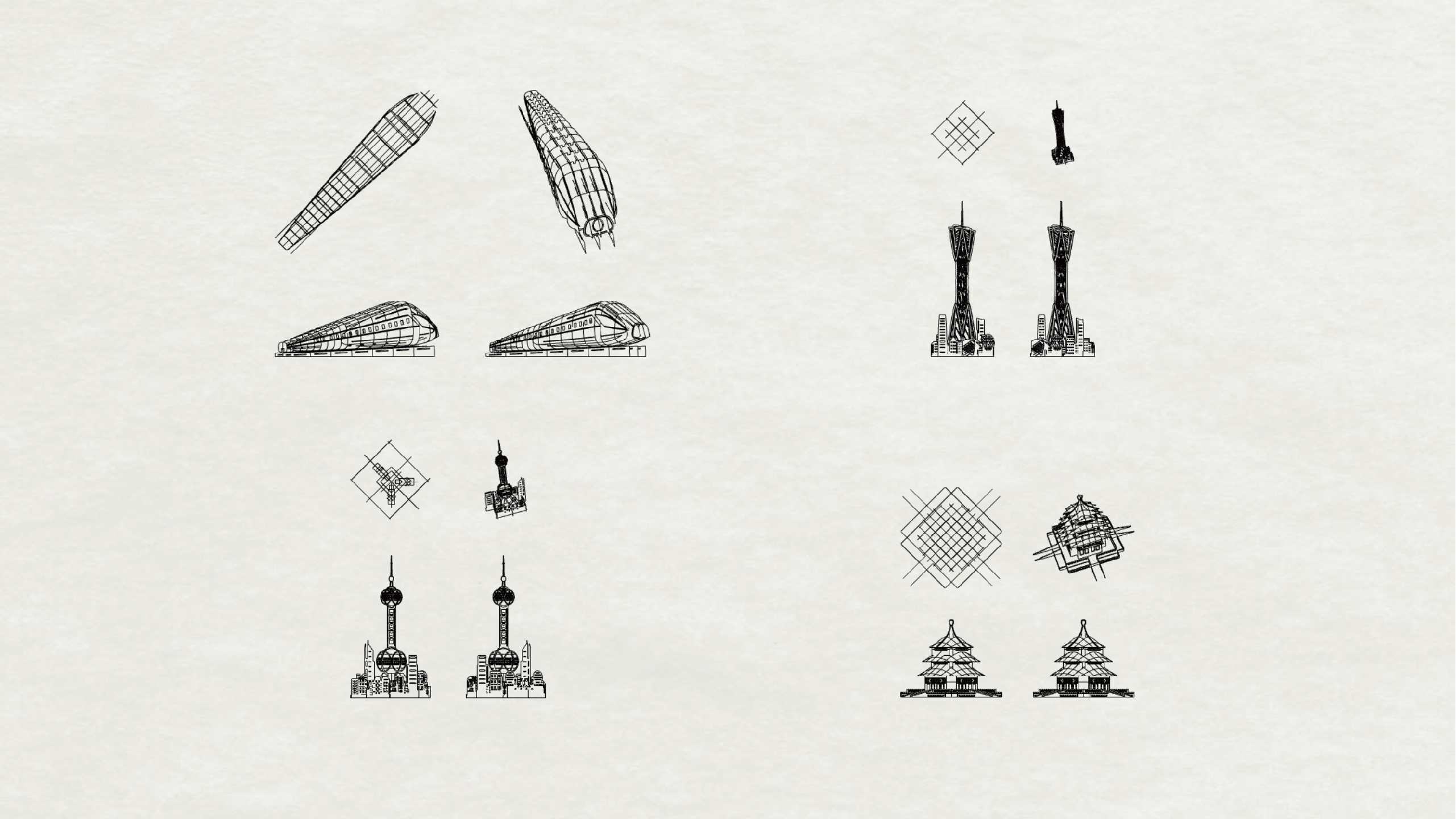 Greeting card，National Rite，Cultural and creative design，Canton Tower，Temple of Heaven，Oriental Pearl，Motor car，