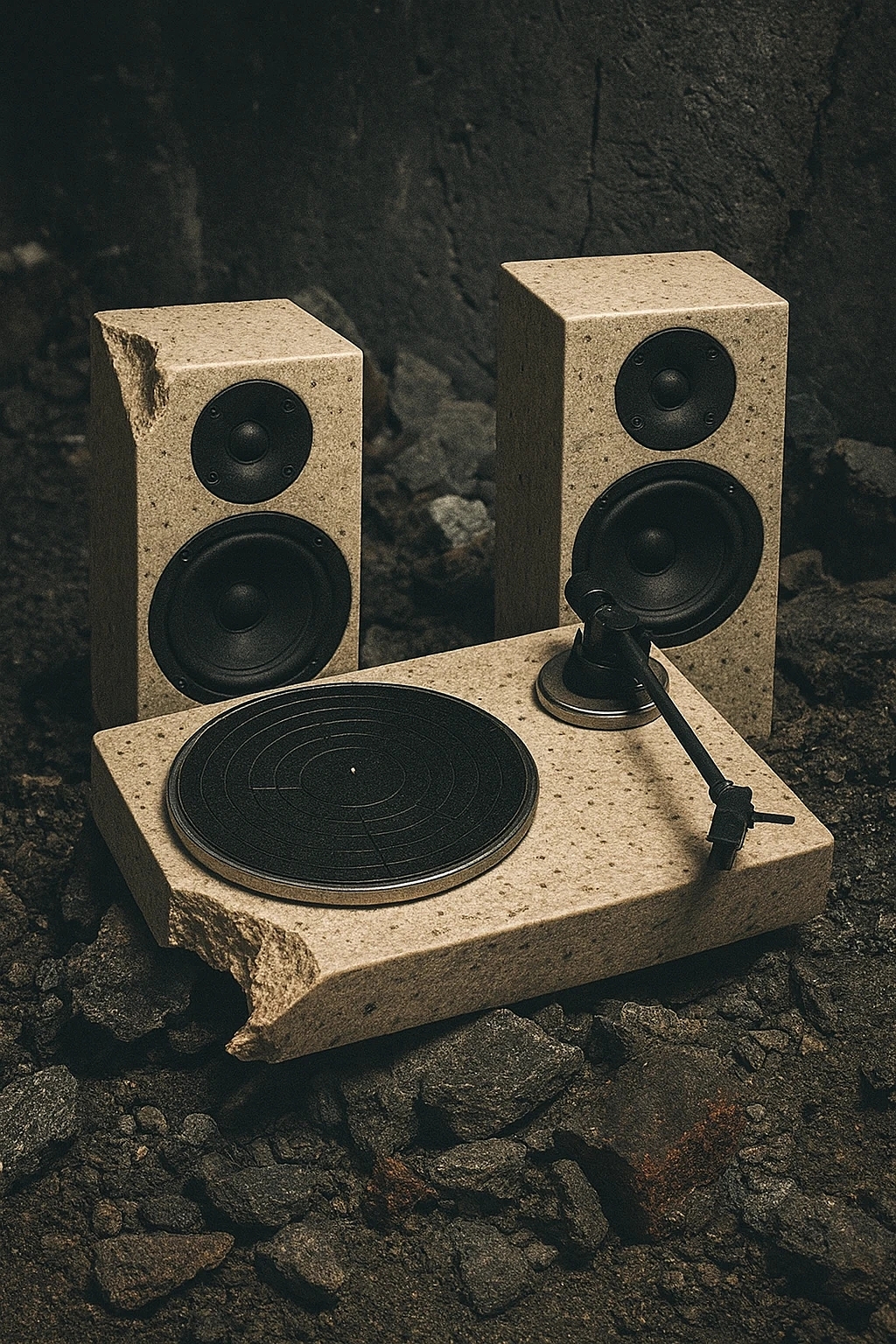 Limited edition，Ron Arad，Recycled Plastic Record Player，concrete turntable，Eco-friendly black glue，