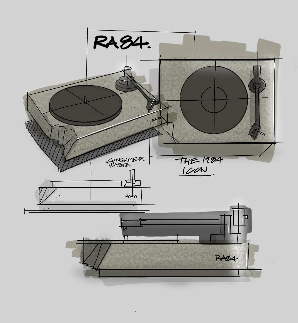 Limited edition，Ron Arad，Recycled Plastic Record Player，concrete turntable，Eco-friendly black glue，