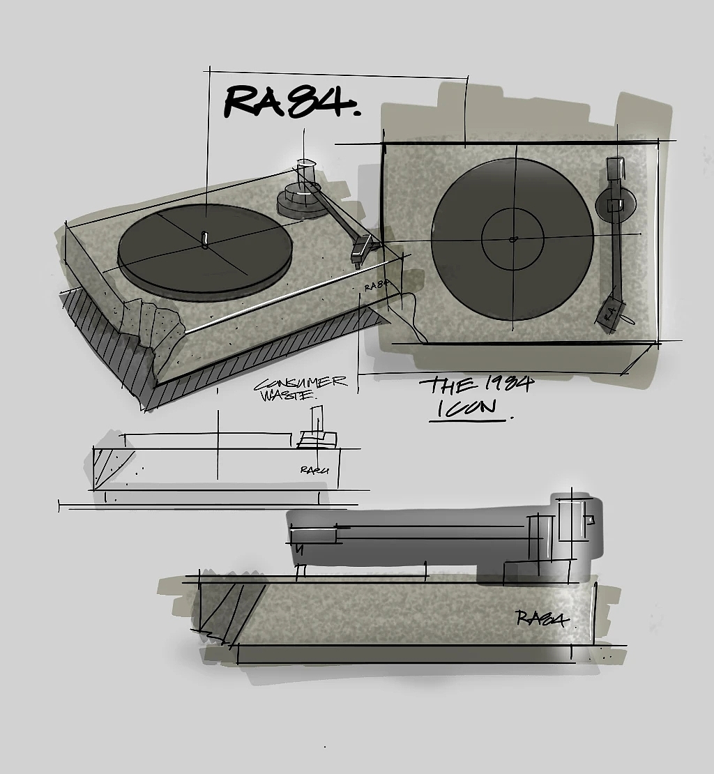 Limited edition，Ron Arad，Recycled Plastic Record Player，concrete turntable，Eco-friendly black glue，
