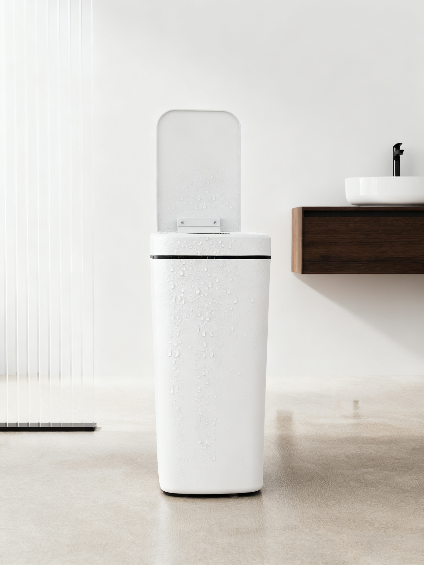 trash can; waterproof; automatic flip cover; ultraviolet sterilization，