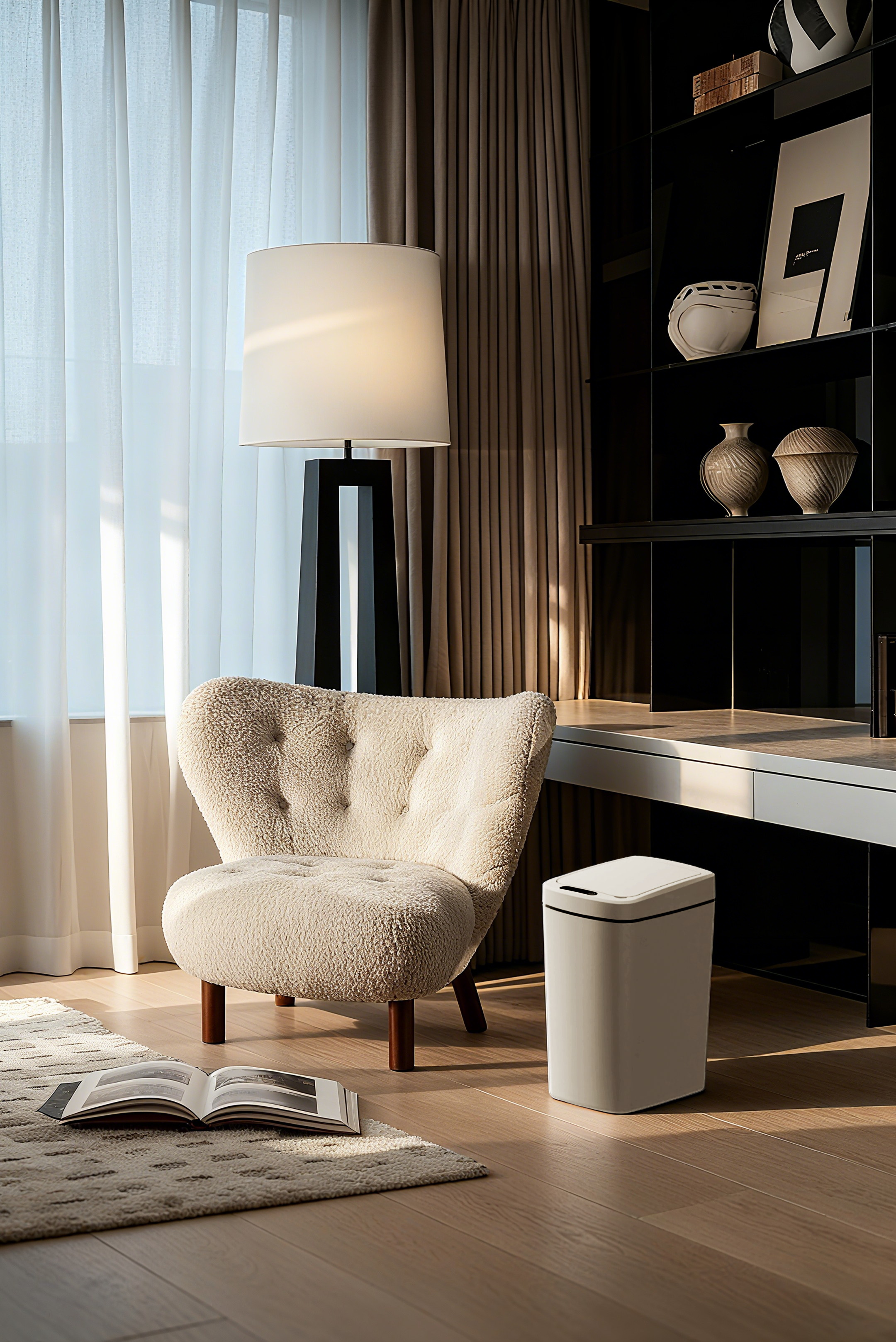 trash can; waterproof; automatic flip cover; ultraviolet sterilization，