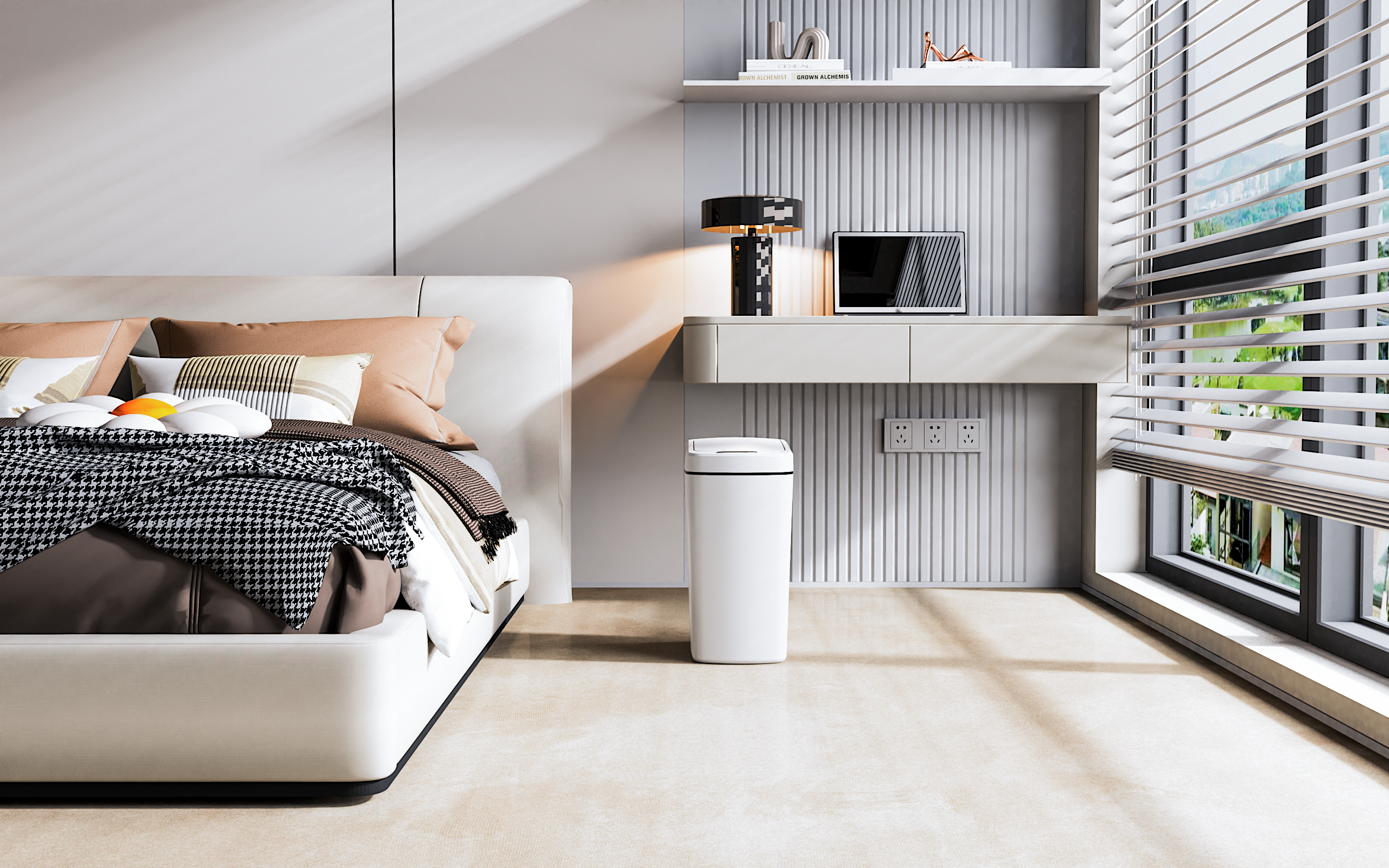 trash can; waterproof; automatic flip cover; ultraviolet sterilization，