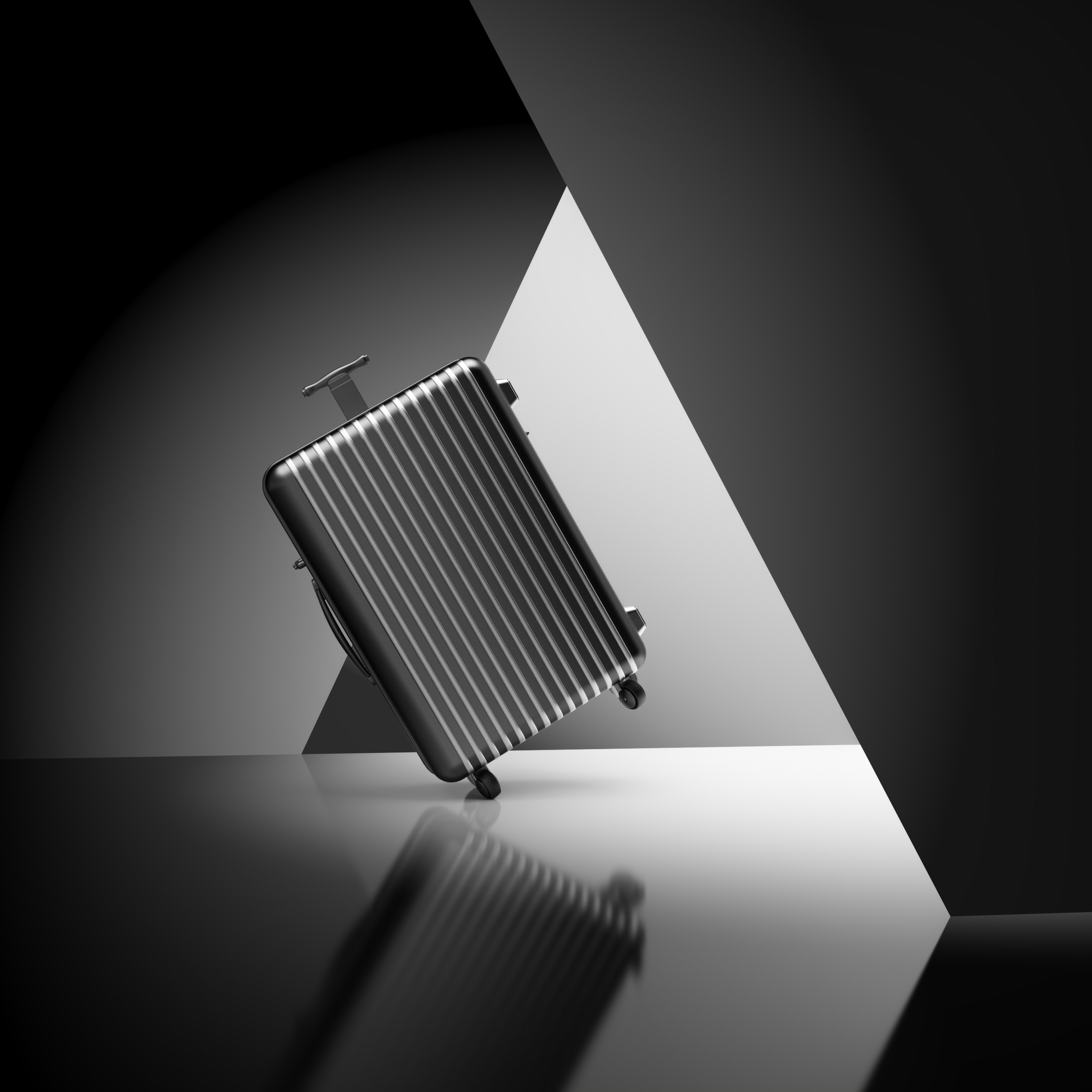 suitcase; geometry; light and shadow; composition，