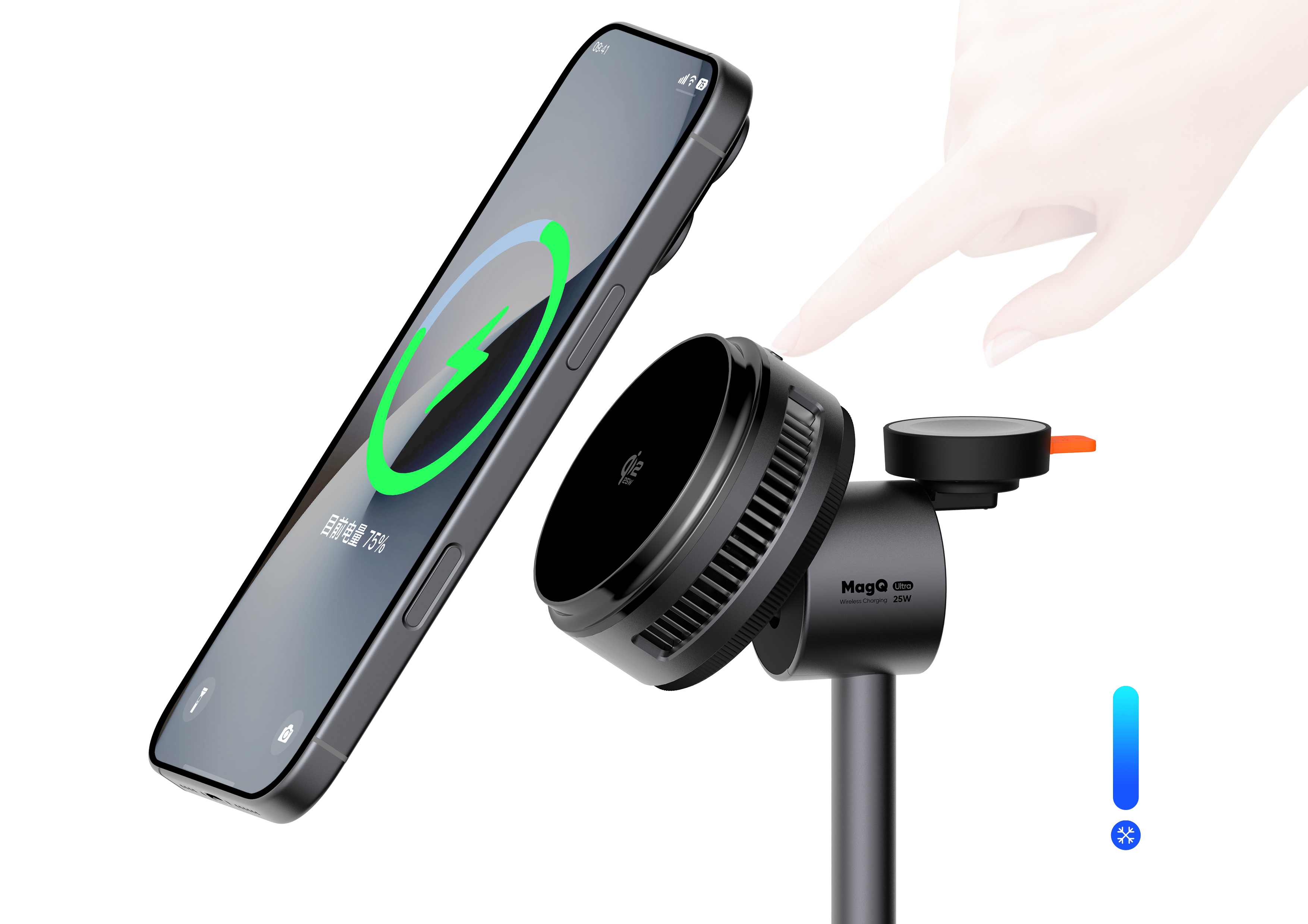 AI intelligent temperature control，Semiconductor TEC，Ultra-thin turbo fan，Qi2.2 wireless charge 25W，Apple ecosystem，Multi in one，active refrigeration，Charging 3C，