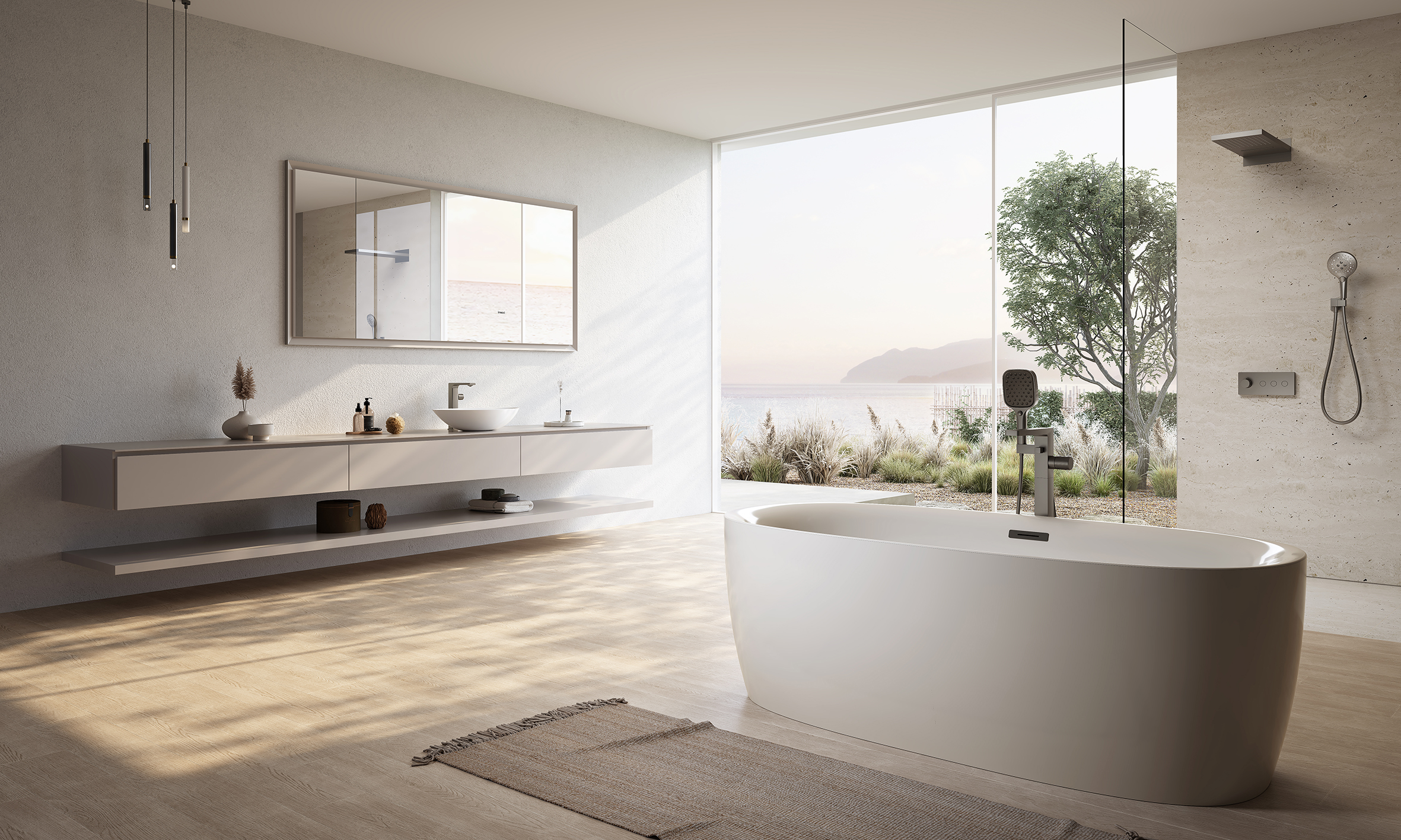 bathroom; faucet; shower; shower; bathtub，