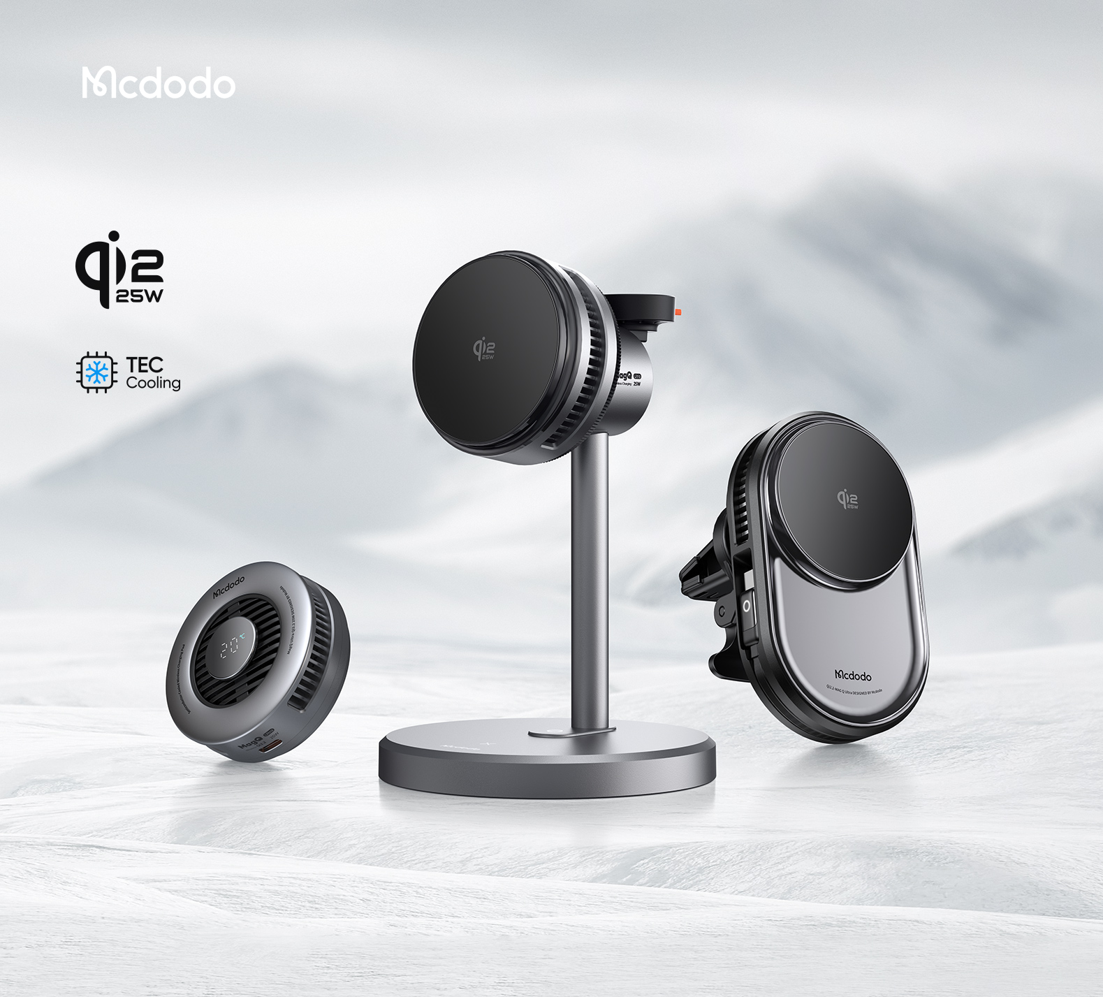 Qi2.2 wireless charge 25W，Turbofan，Breathing light interaction，AI temperature control real-time digital display，metal heat dissipation grid，apple ecology，Active cooling temperature control，Simple business，