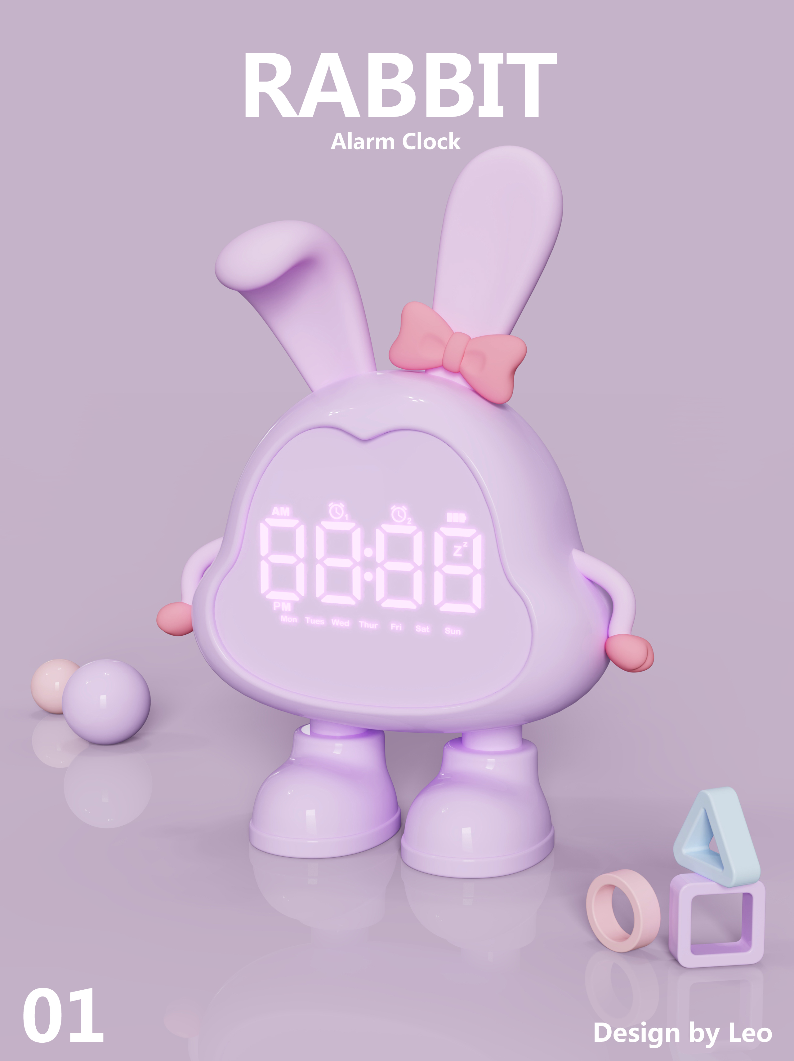 Alarm clock design，Lovely wind，Cartoon modeling，Rabbit modeling，