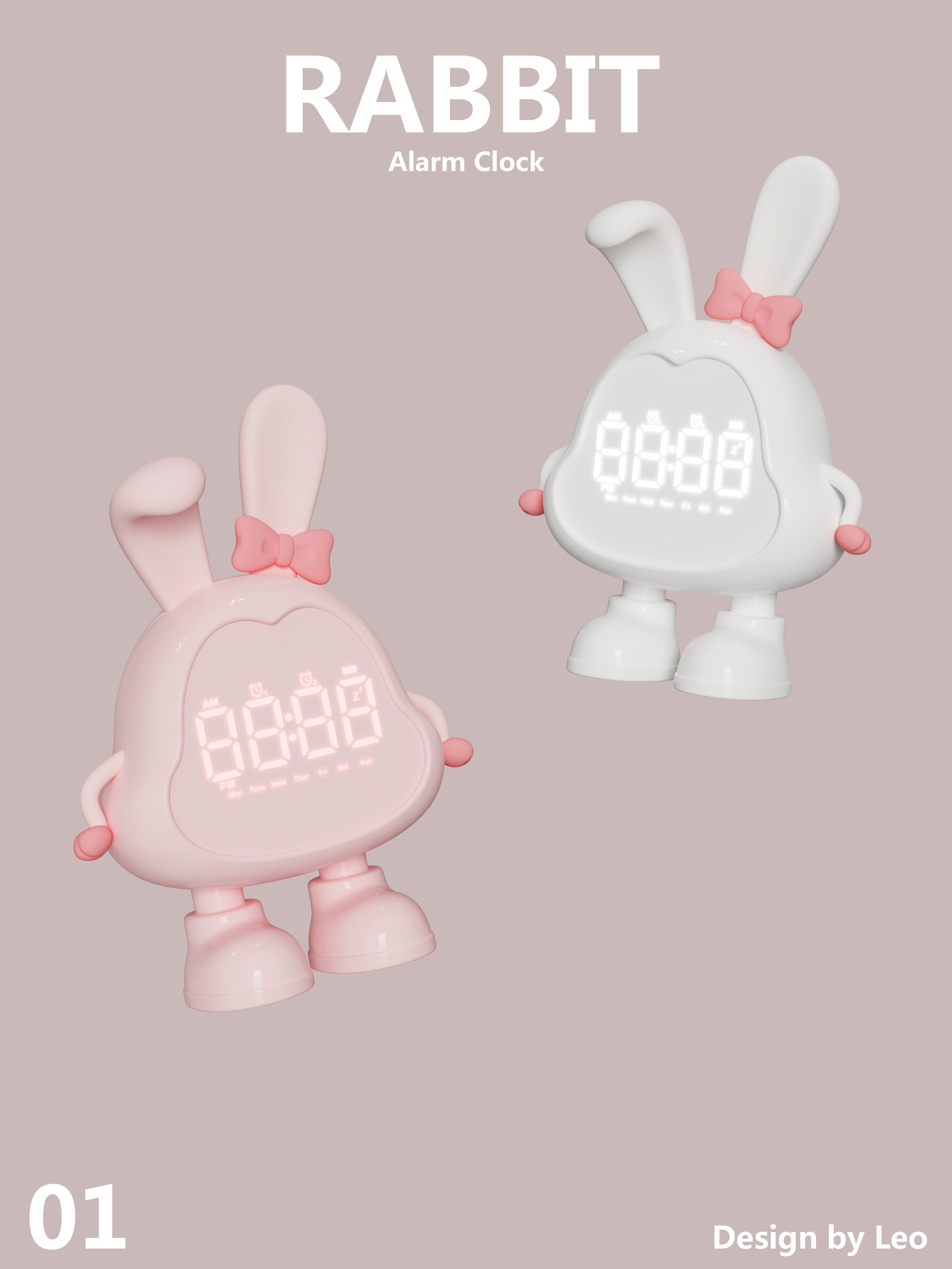 Alarm clock design，Lovely wind，Cartoon modeling，Rabbit modeling，
