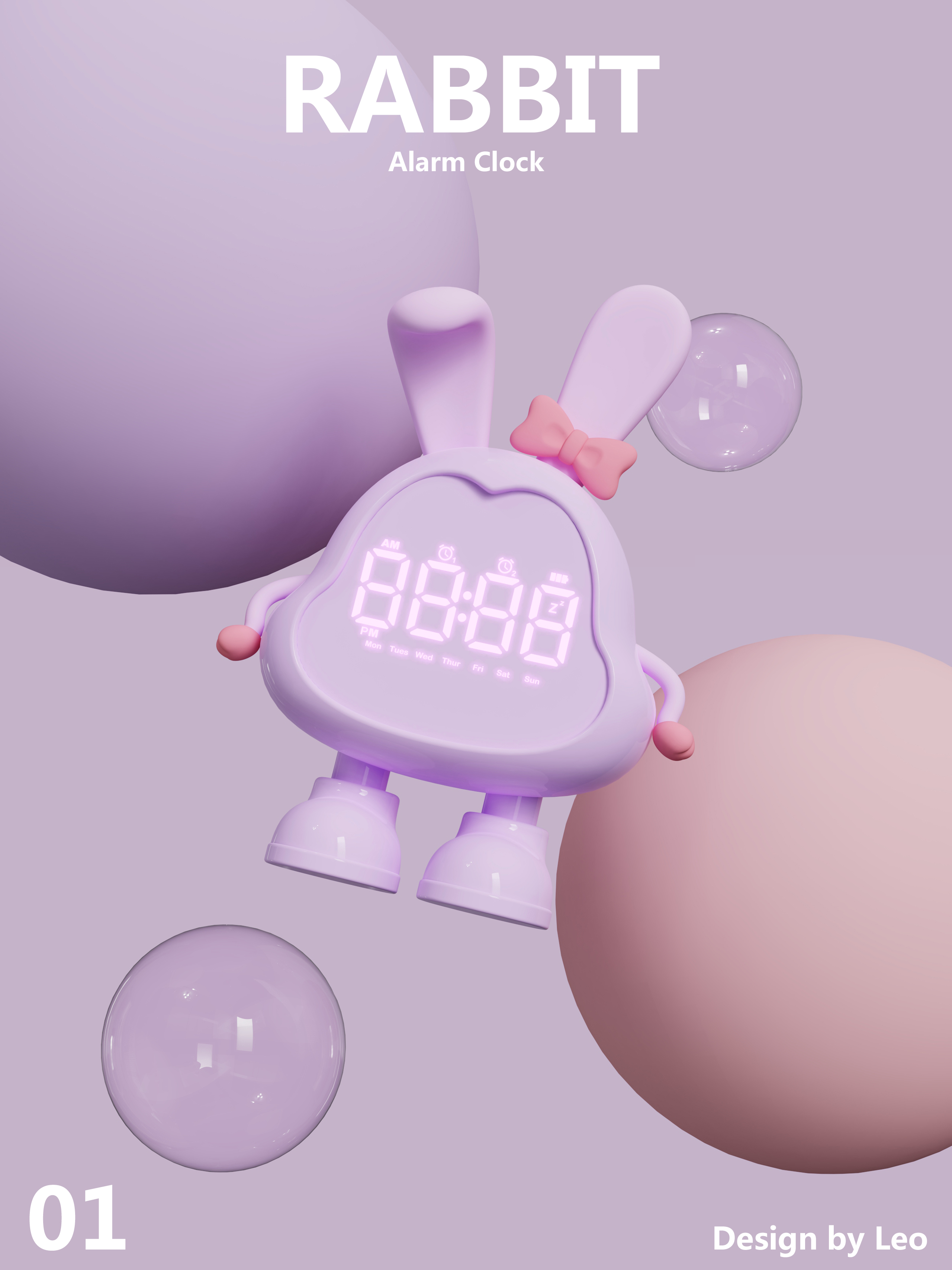 Alarm clock design，Lovely wind，Cartoon modeling，Rabbit modeling，