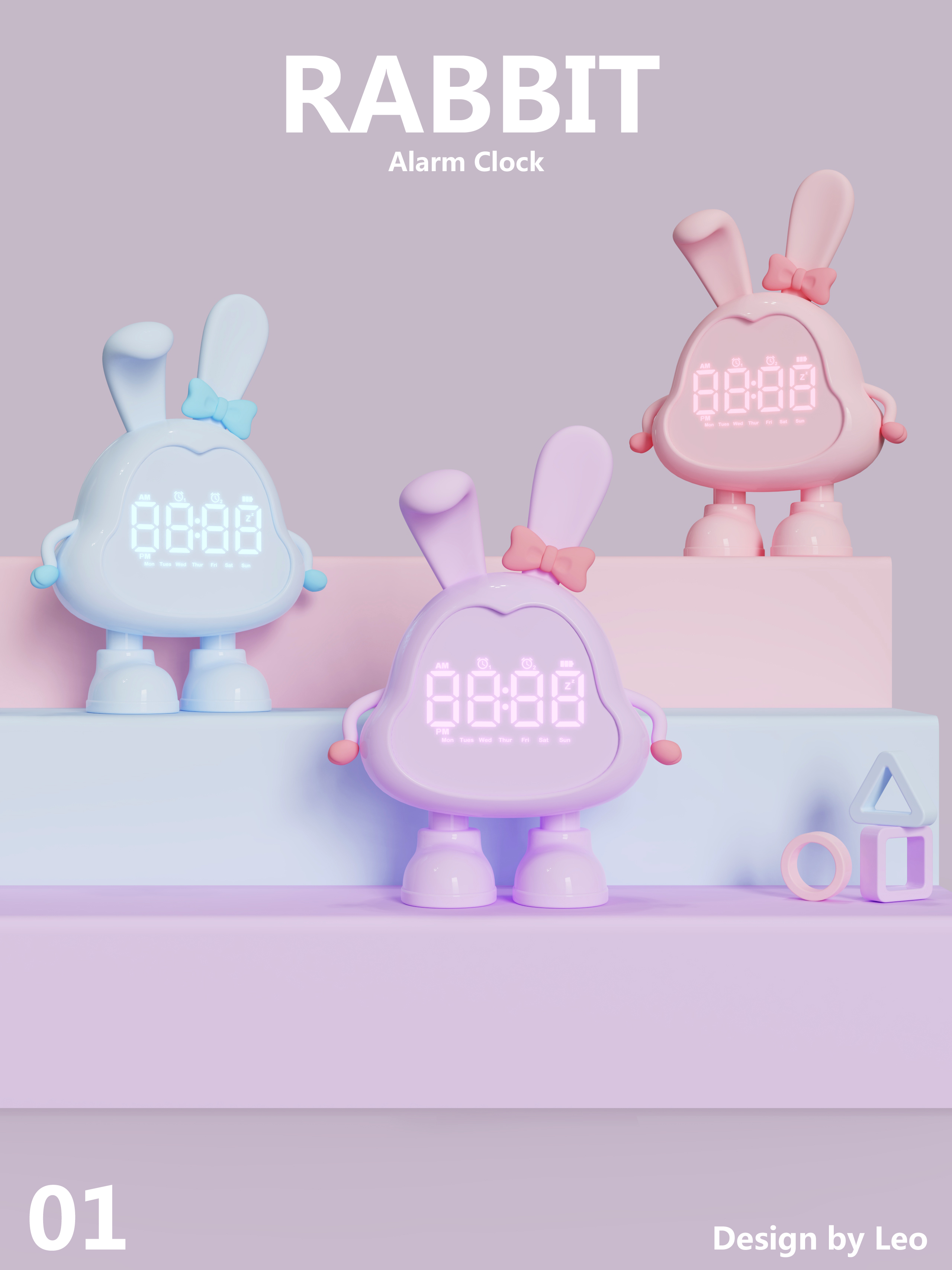 Alarm clock design，Lovely wind，Cartoon modeling，Rabbit modeling，