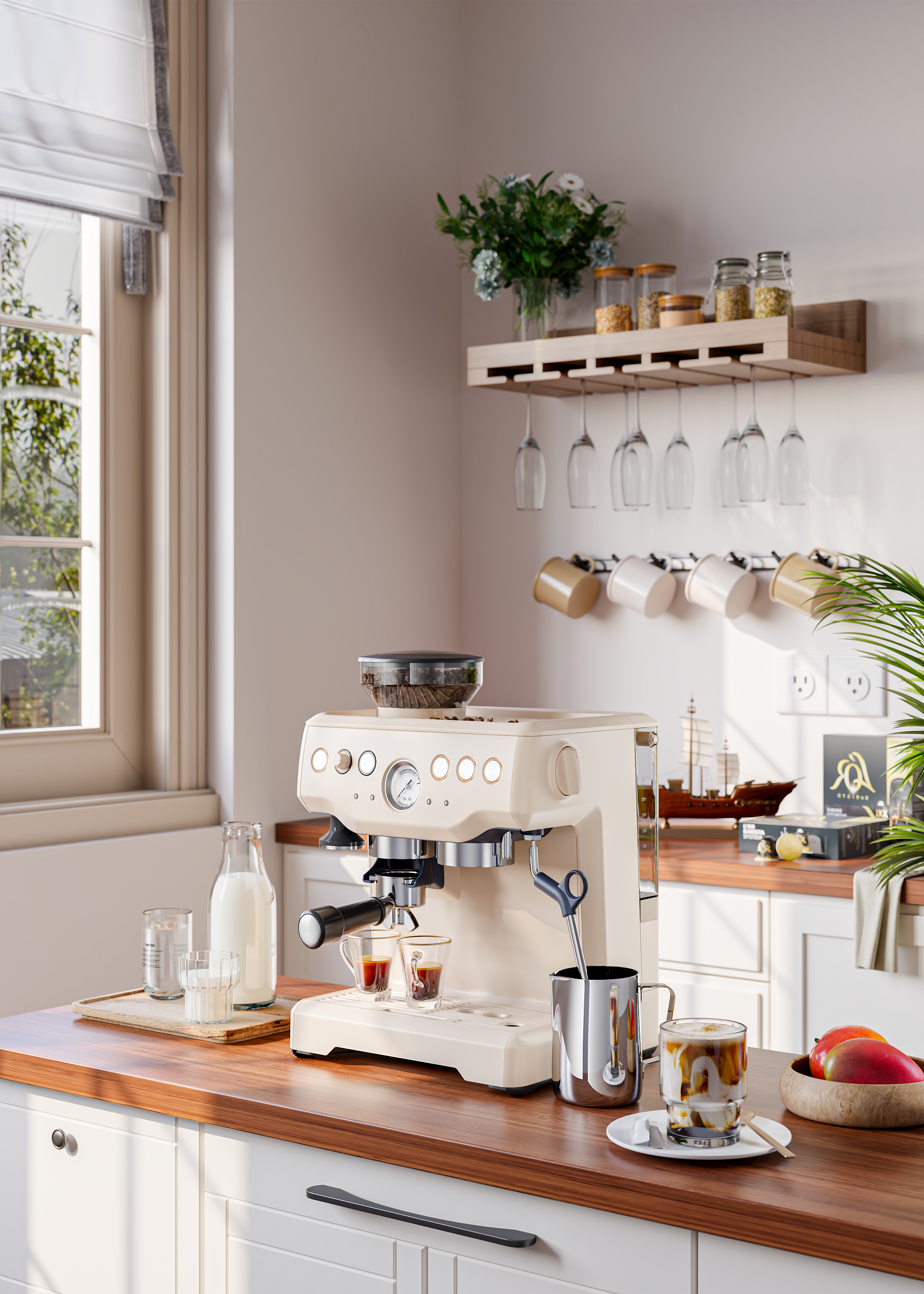 ks，cr，Coffee machine，Scene rendering，Copy a set of coffee machine rendering exercises，