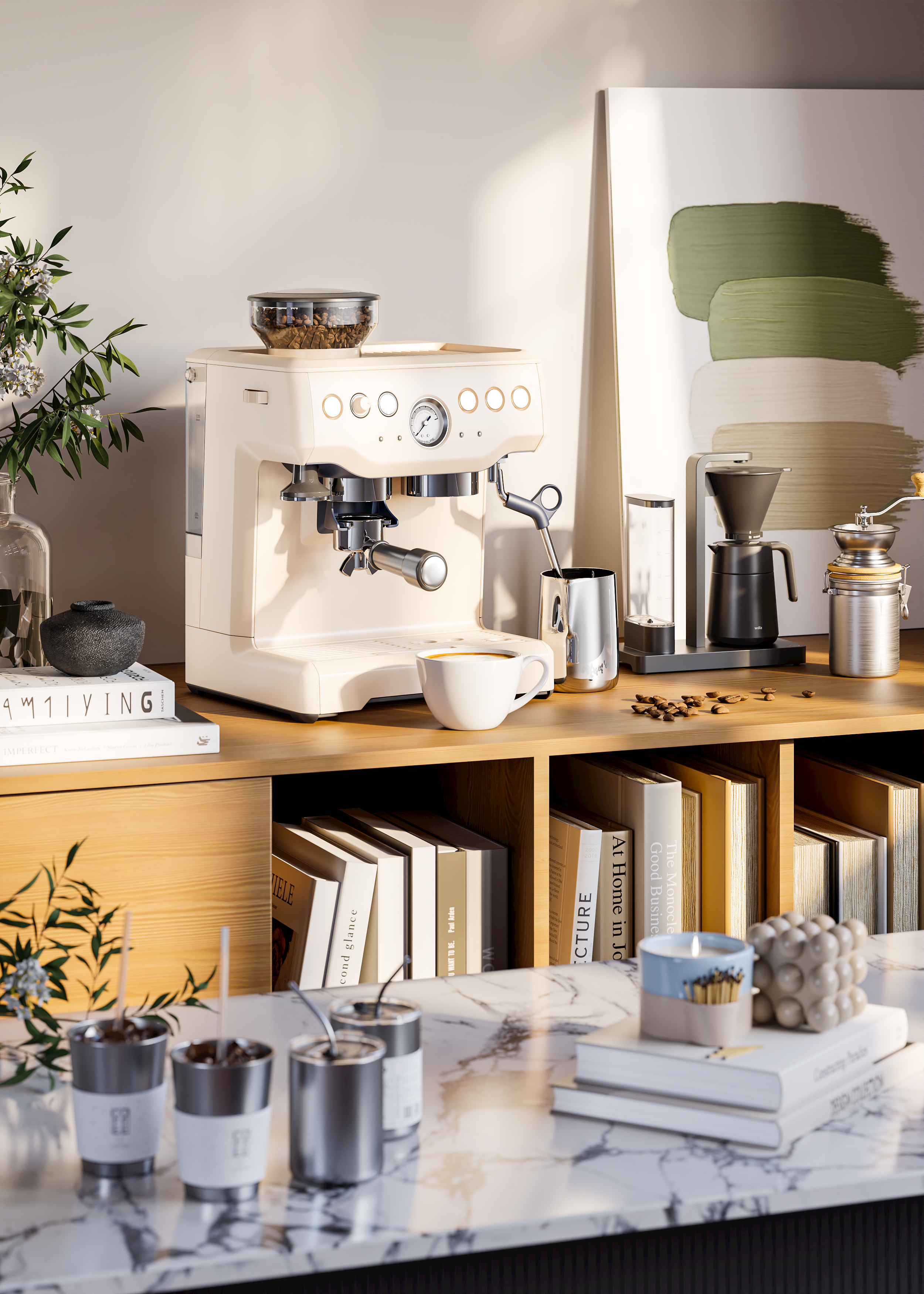 ks，cr，Coffee machine，Scene rendering，Copy a set of coffee machine rendering exercises，