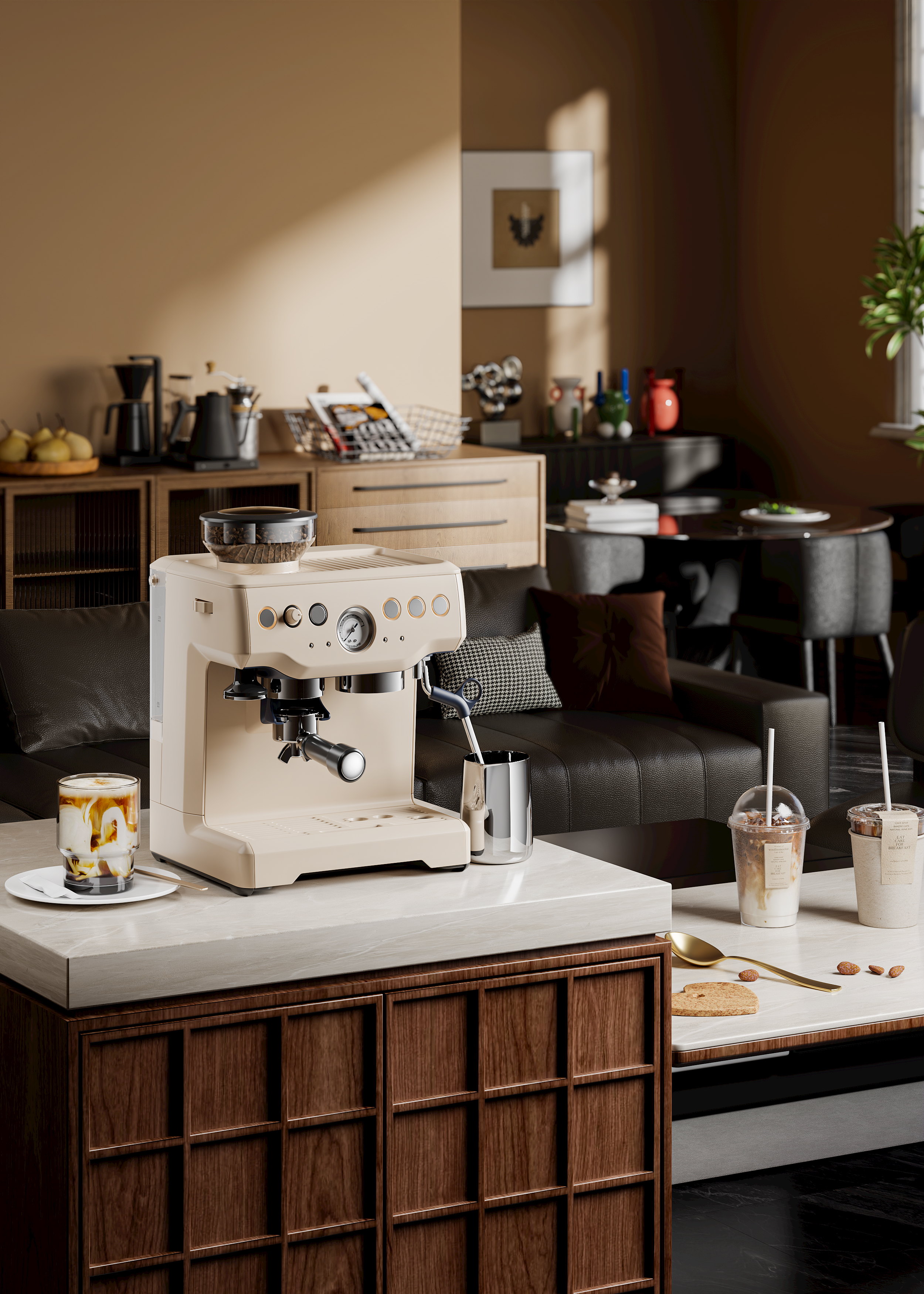 ks，cr，Coffee machine，Scene rendering，Copy a set of coffee machine rendering exercises，