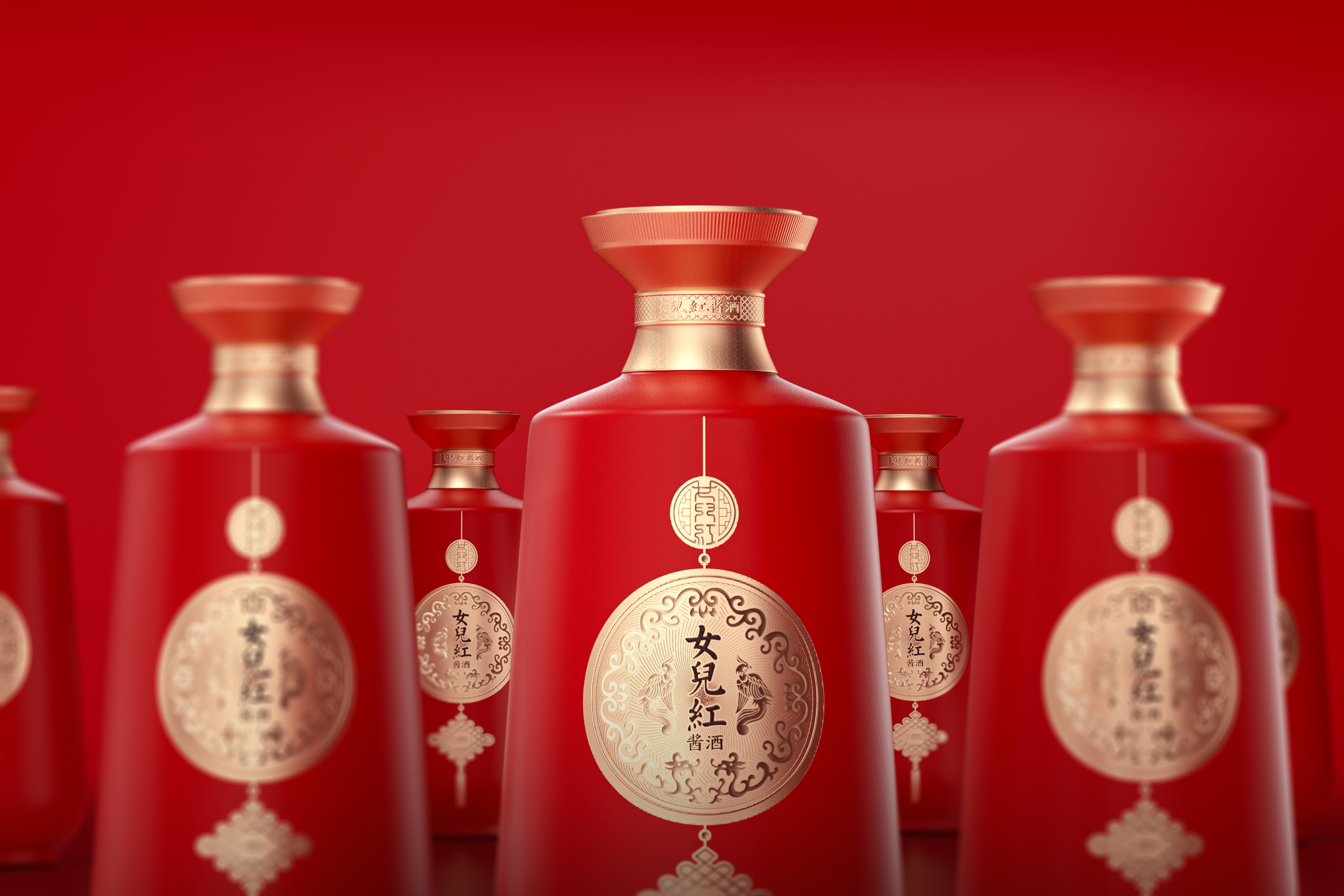 Liquor packaging，Daughter red sauce wine，Box design，Bottle design，