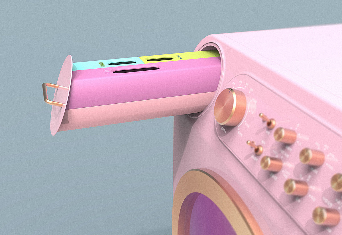 Washing machine，pinkycolor ，roller，Retro，