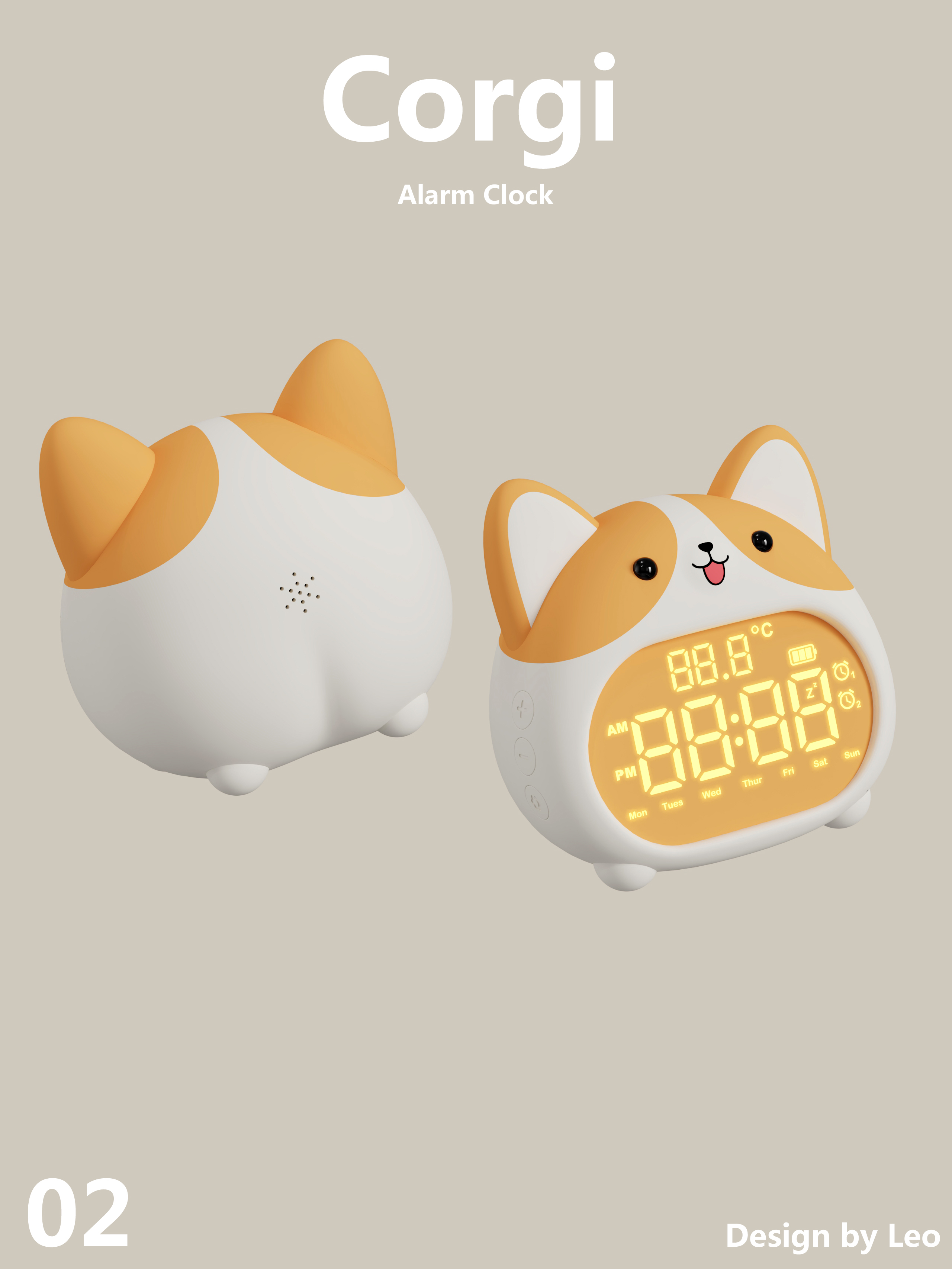 Corgi, alarm clock, dog alarm clock, cute wind, cartoon design,
