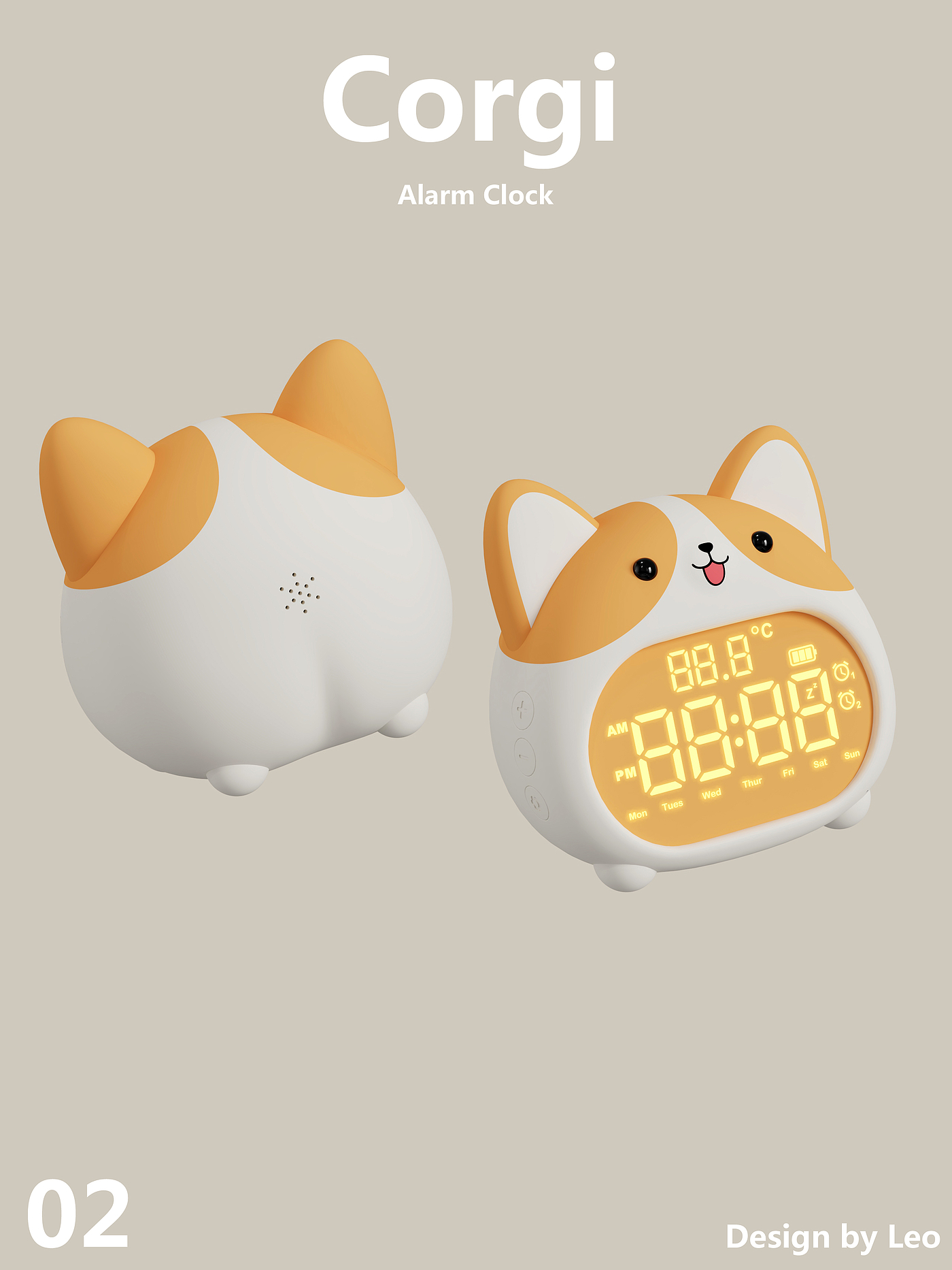Corgi, alarm clock, dog alarm clock, cute wind, cartoon design，