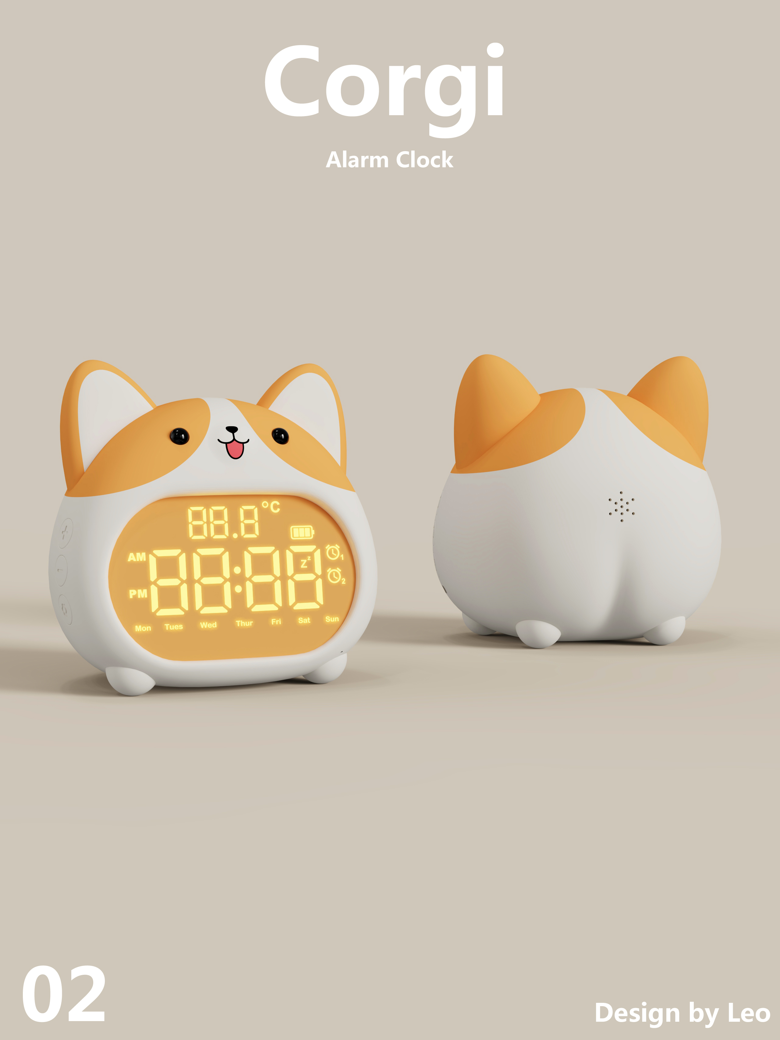 Corgi, alarm clock, dog alarm clock, cute wind, cartoon design,