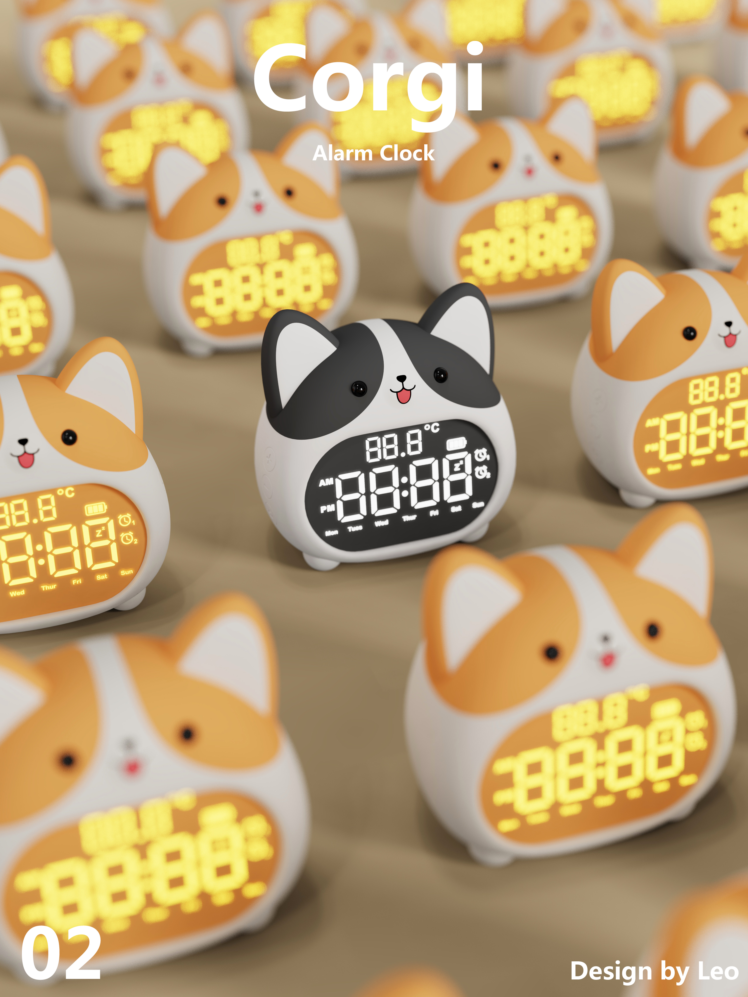 Corgi, alarm clock, dog alarm clock, cute wind, cartoon design,