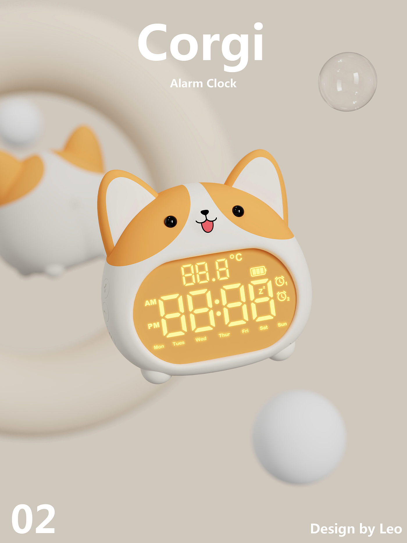 Corgi, alarm clock, dog alarm clock, cute wind, cartoon design，