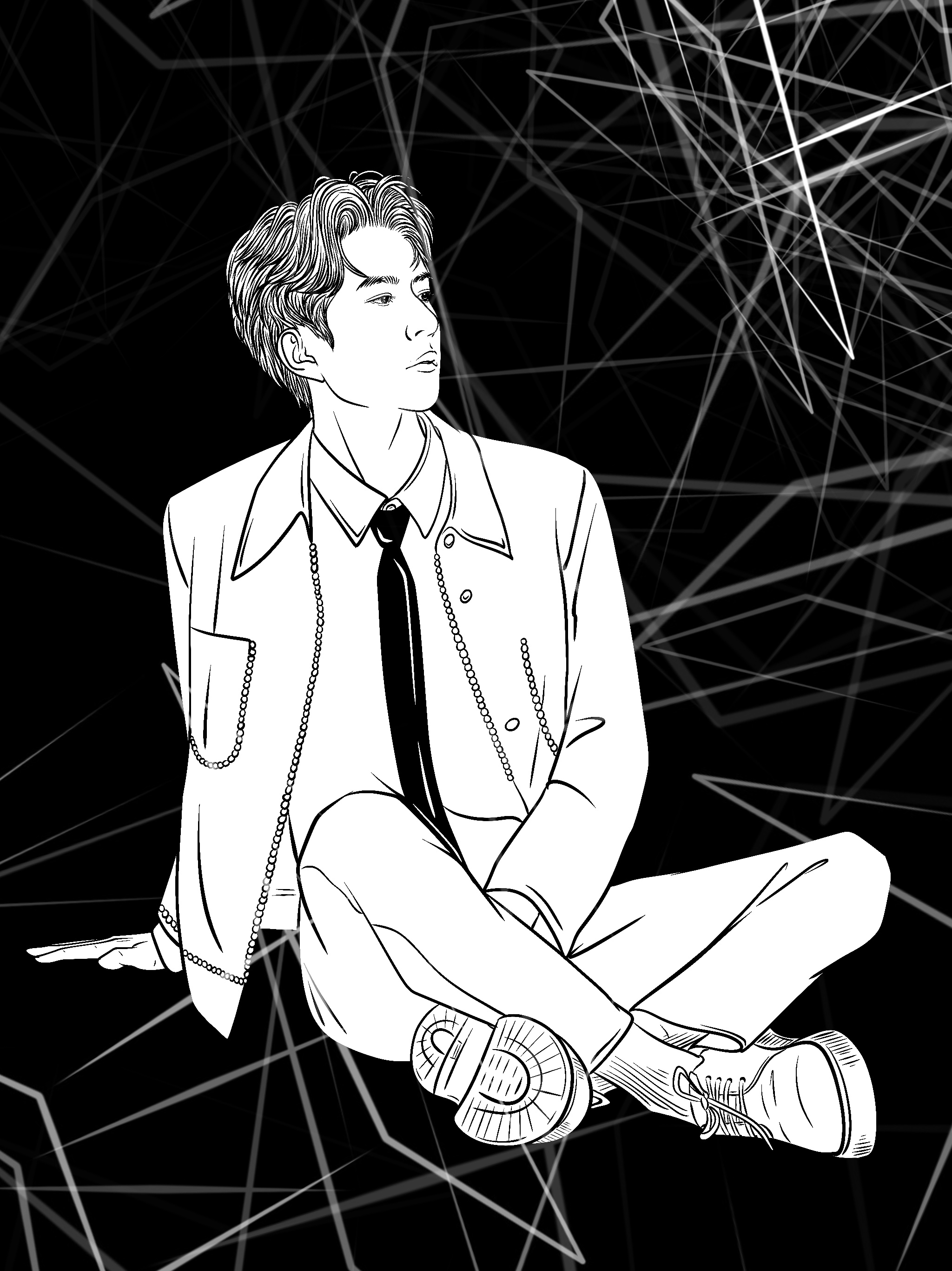 painting，black and white，character，Line drawing，