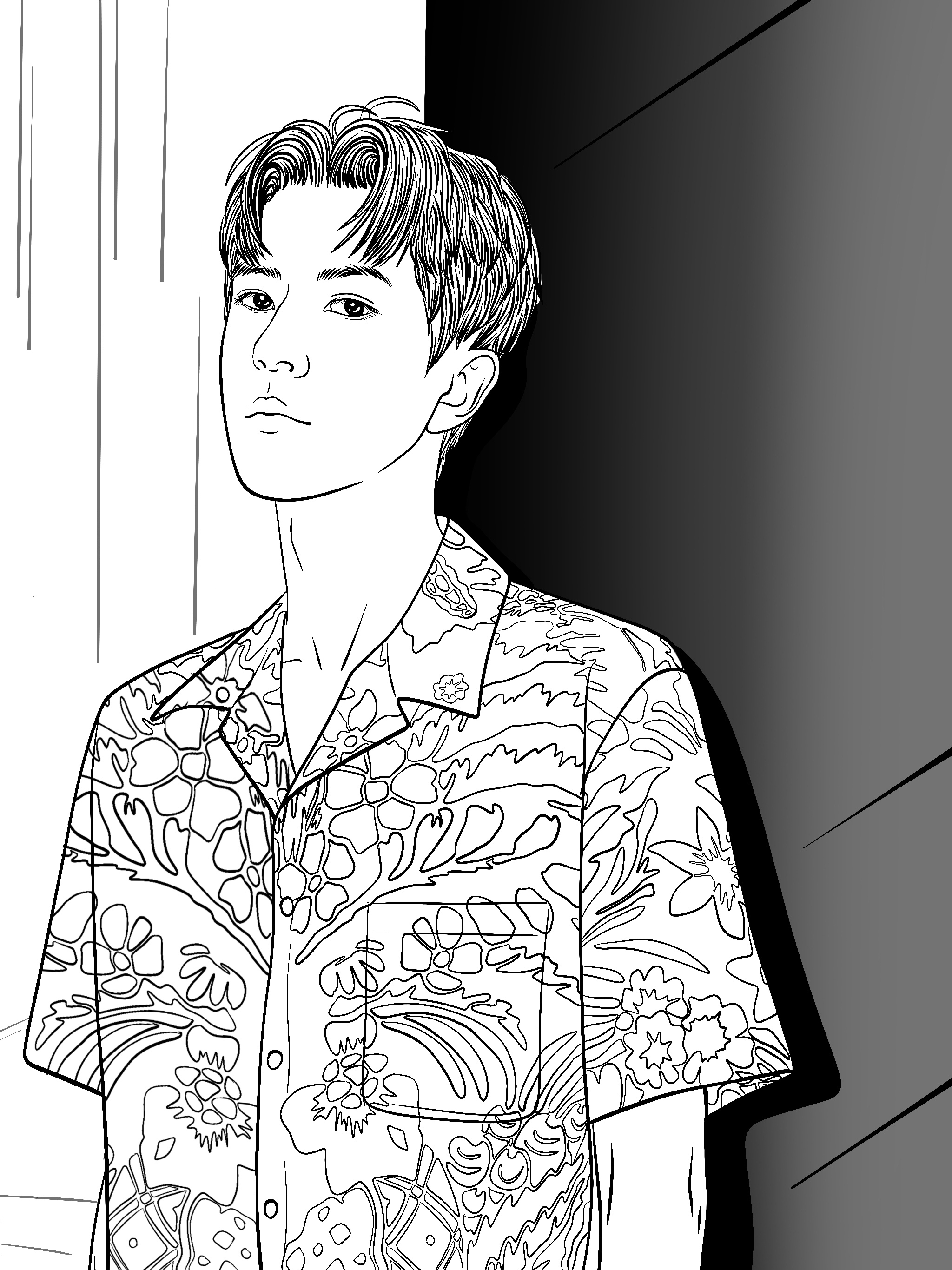 Line drawing，character，black and white，