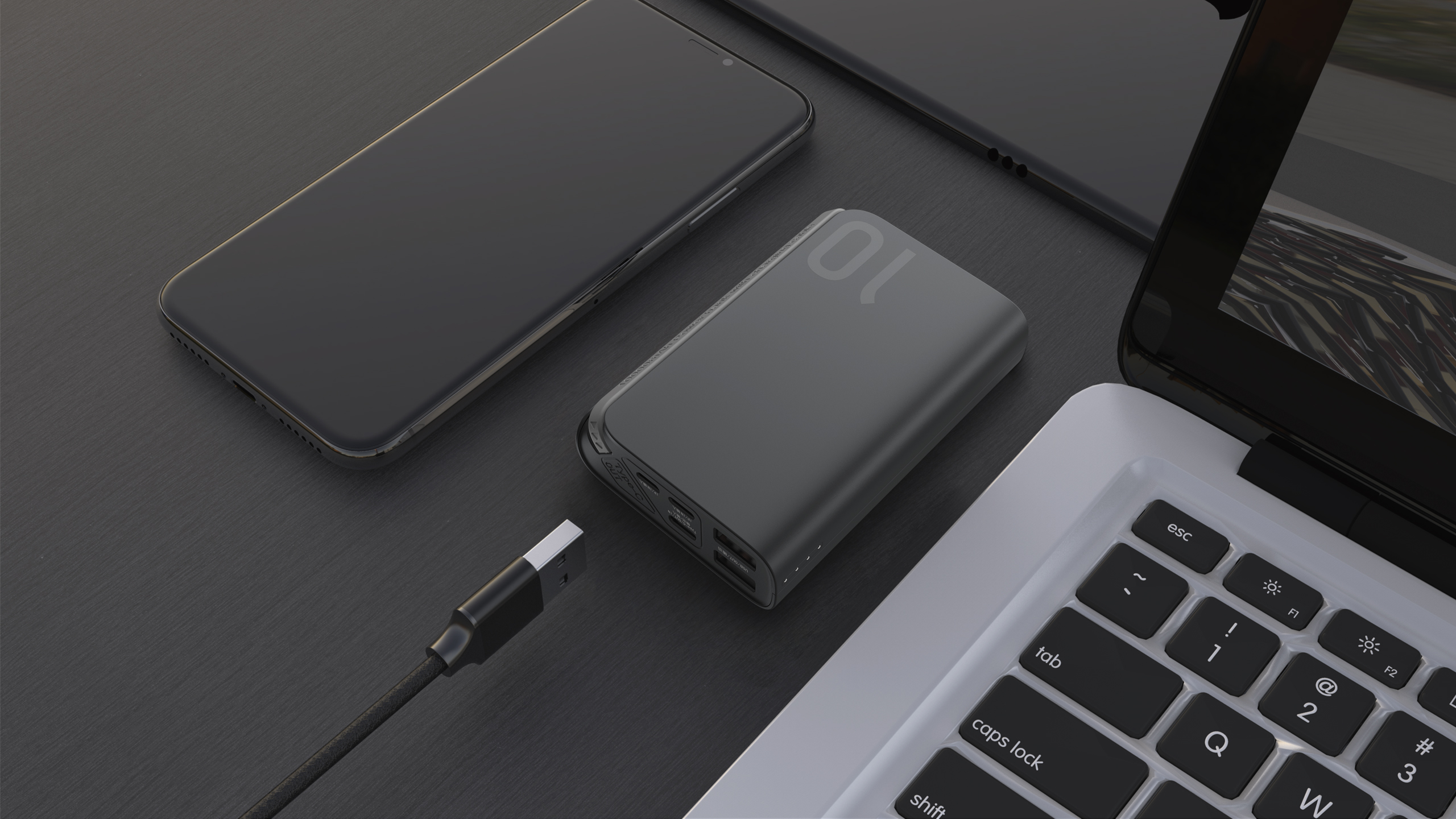 Self-belt line 10,000 mA mobile power supply，