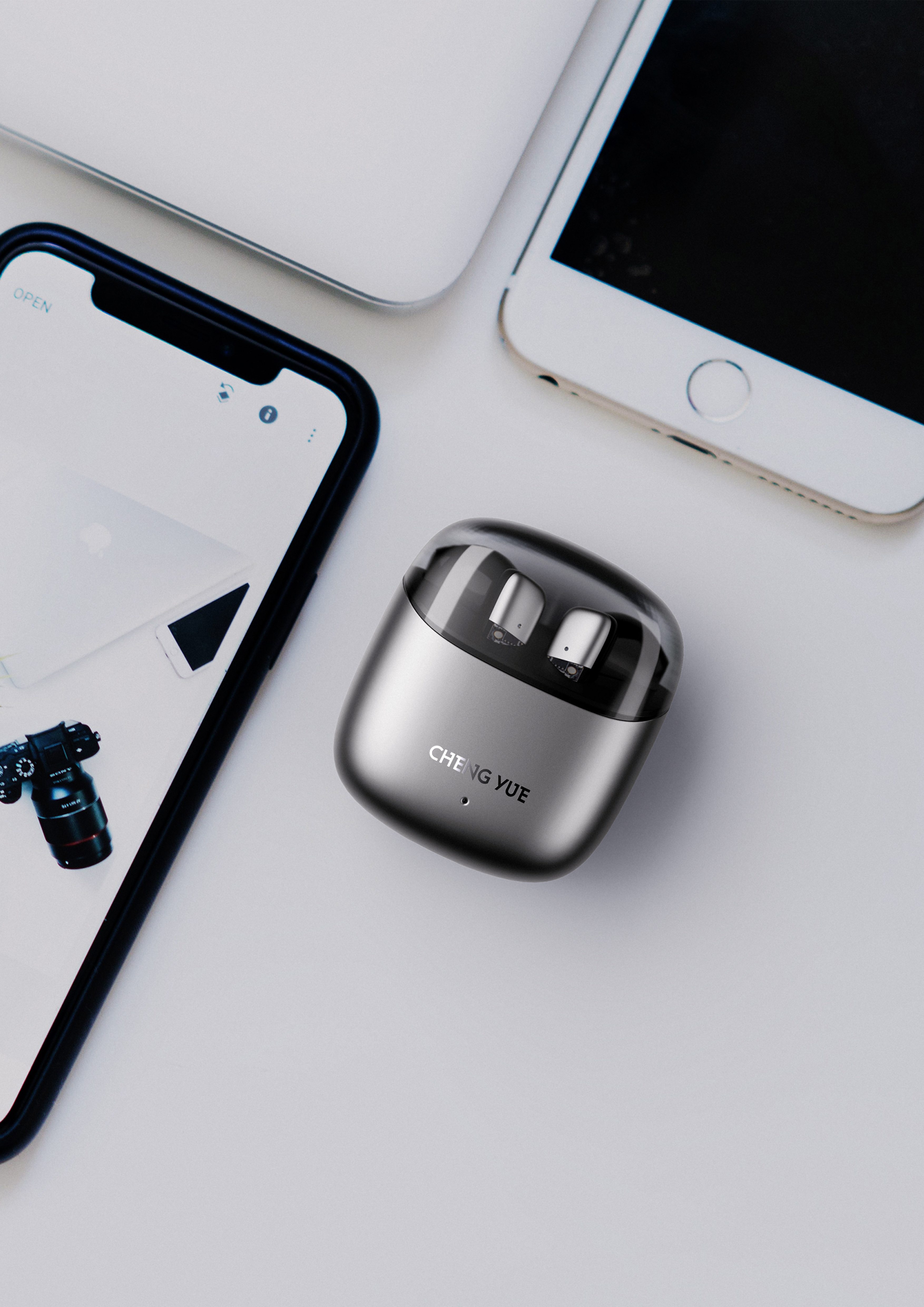 TWS headset，Transparent element，Metallic texture，science and technology，