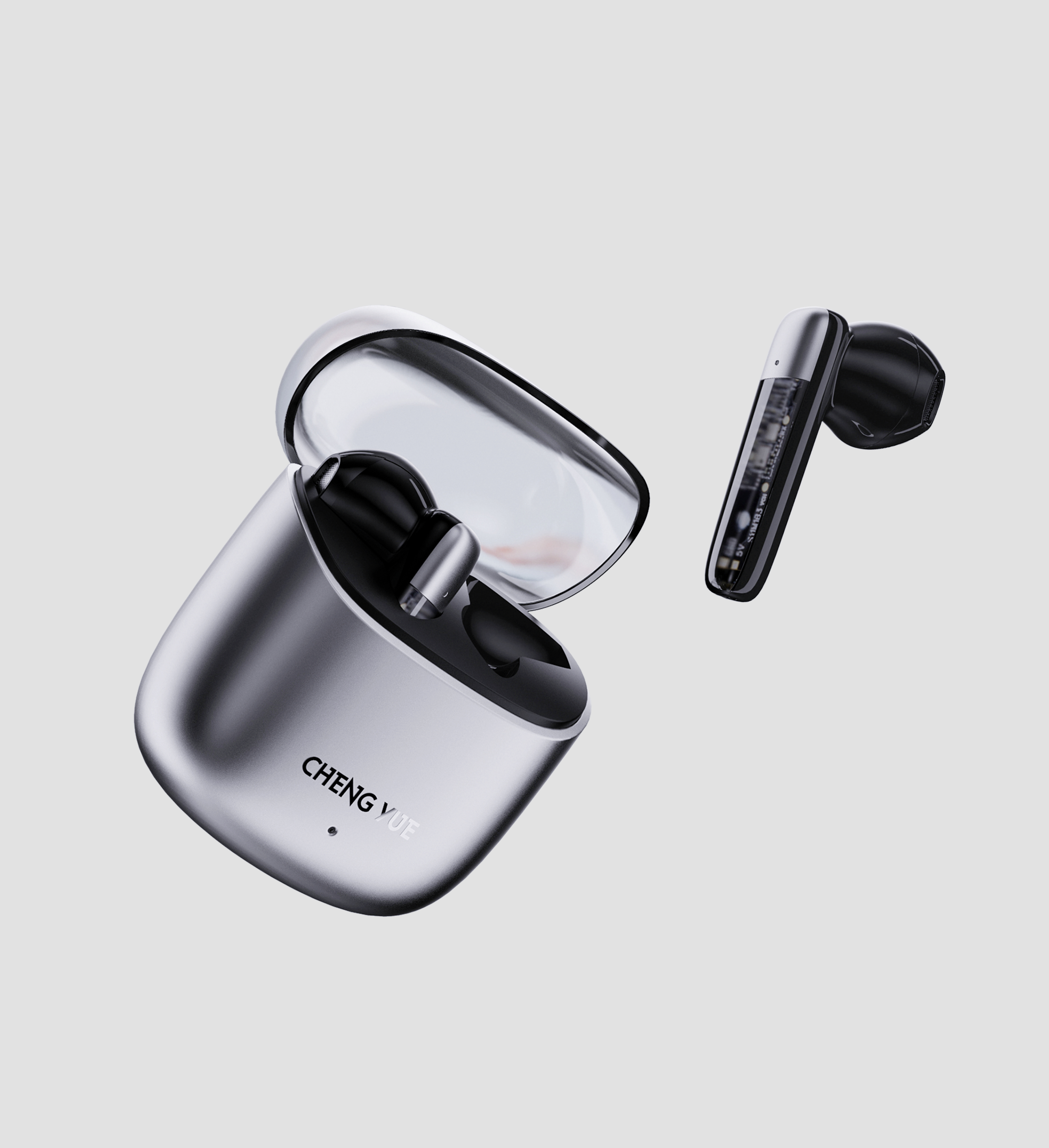 TWS headset，Transparent element，Metallic texture，science and technology，