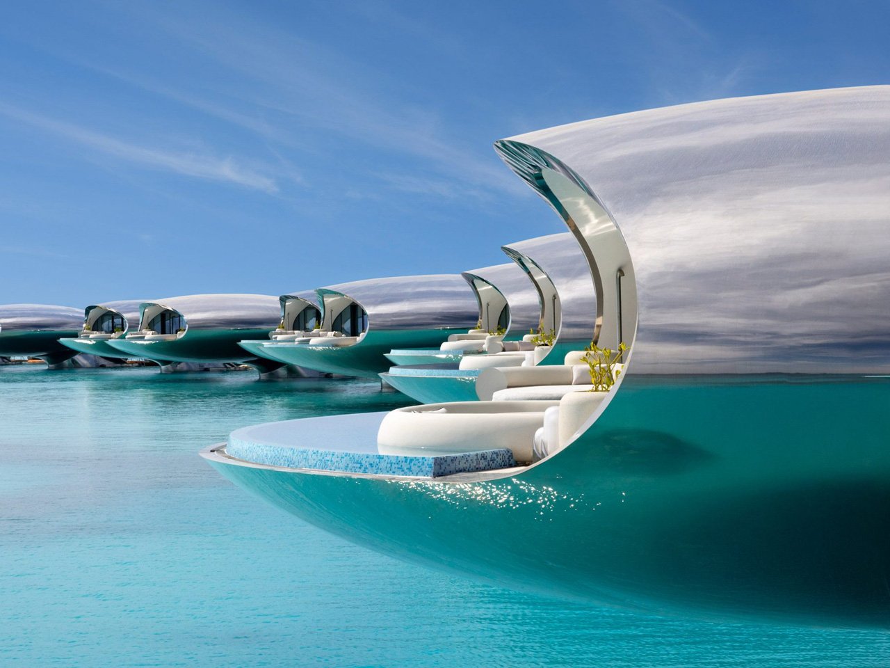 Red Sea Resort，Sustainable design，Solar Mirror House，Zero Carbon Vacation，Swimming pool，