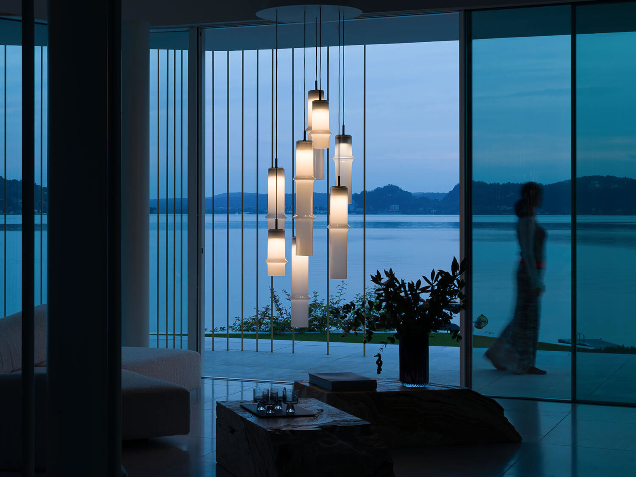 Bamboo Shadow Glass Lamp，Manual blowing，Natural Department，Zen home，Minimalist design ，